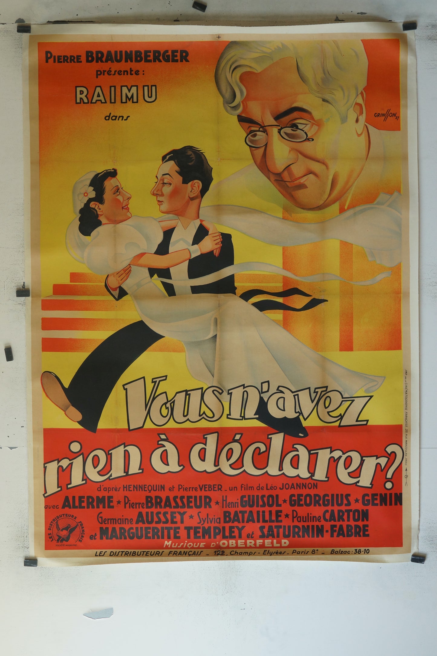 VOUS N'AVEZ RIEN À DÉCLARER ?, RAIMU, 120X160, AFFICHE ENTOILÉE