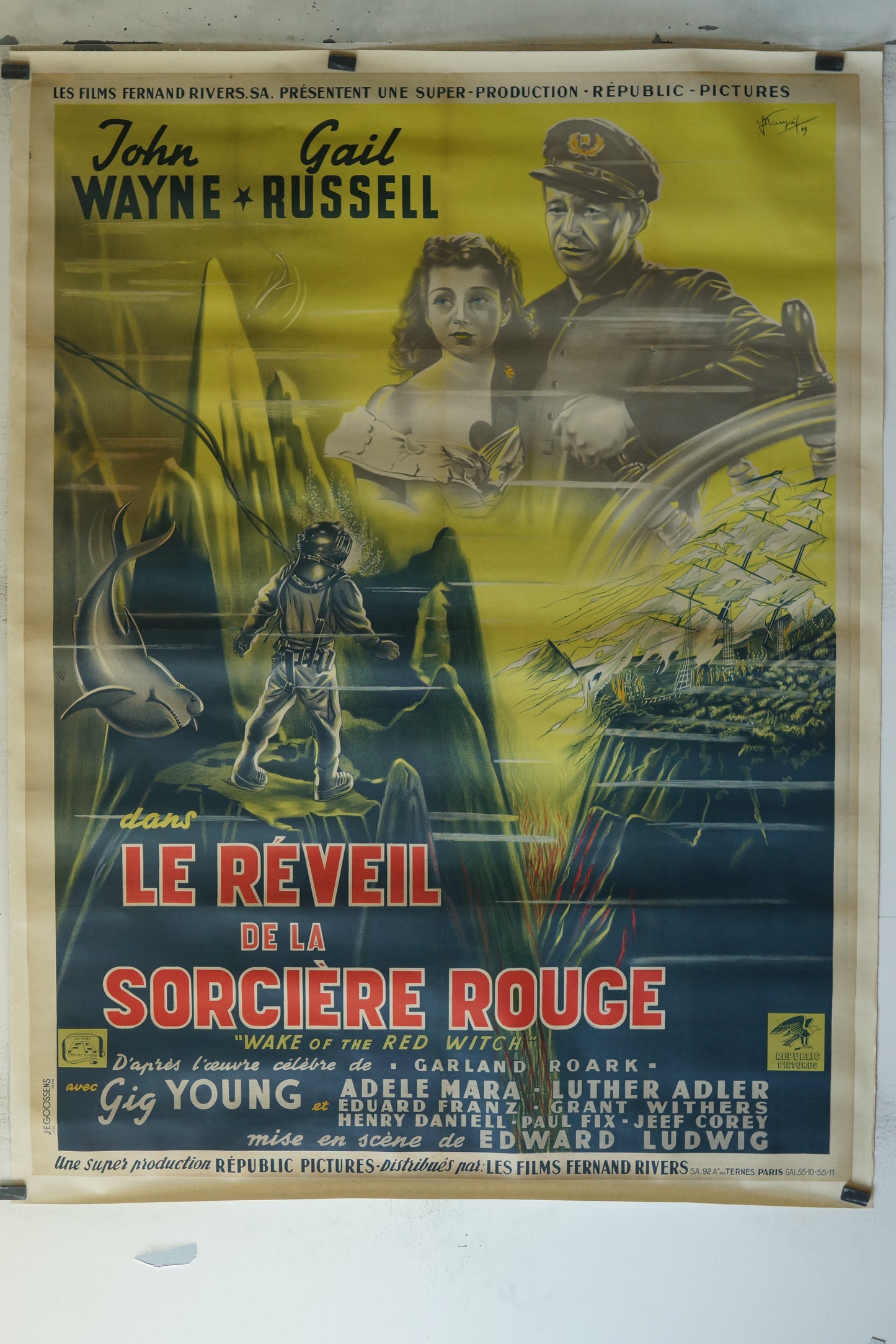LE RÉVEIL DE SORCIÈRE ROUGE, JOHN WAYNE, 120X160, AFFICHE ENTOILÉE