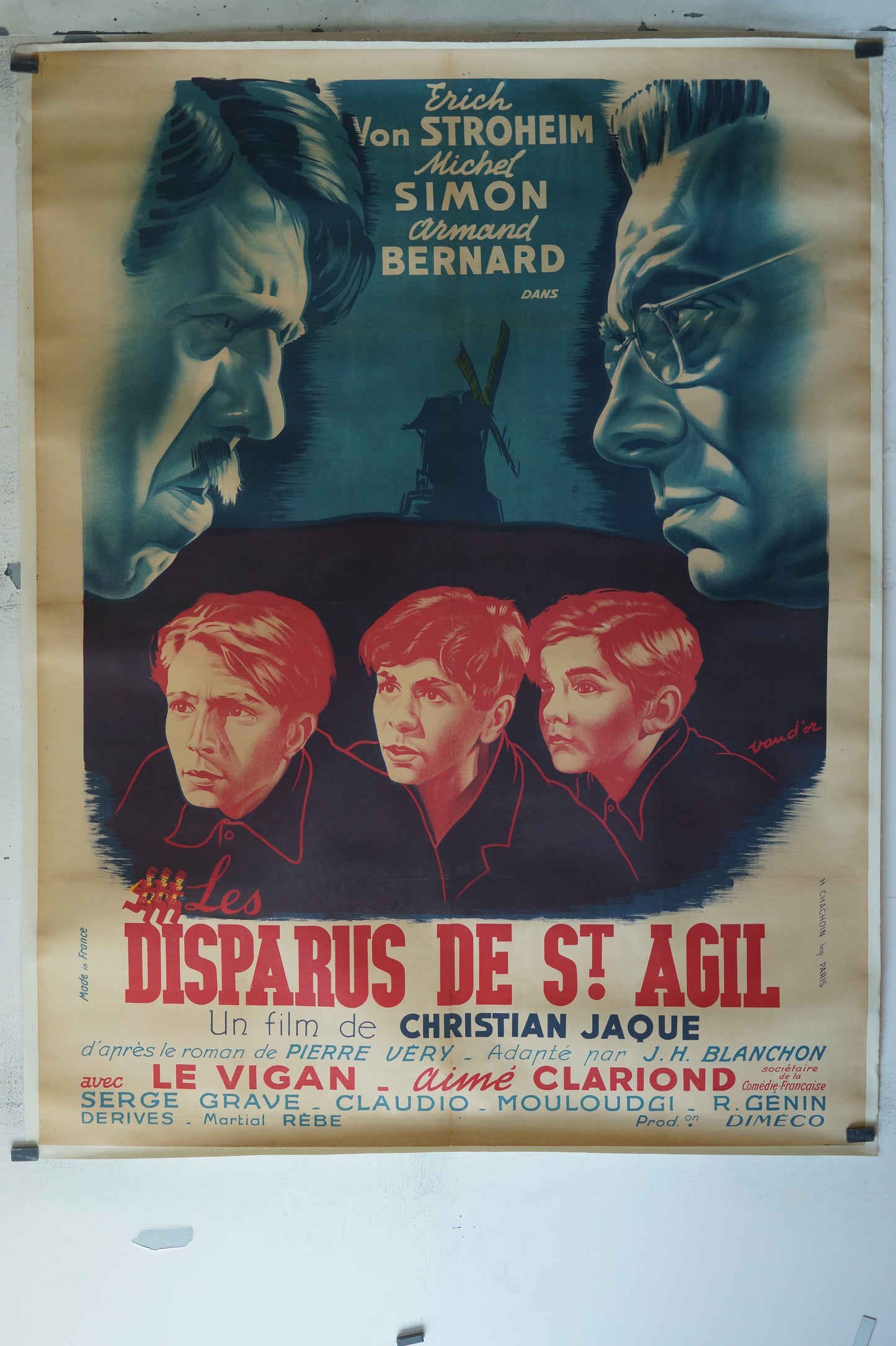 LES DISPARUS DE ST AGIL, ERICH VON STROHEIM, 120X160, AFFICHE ENTOILÉE