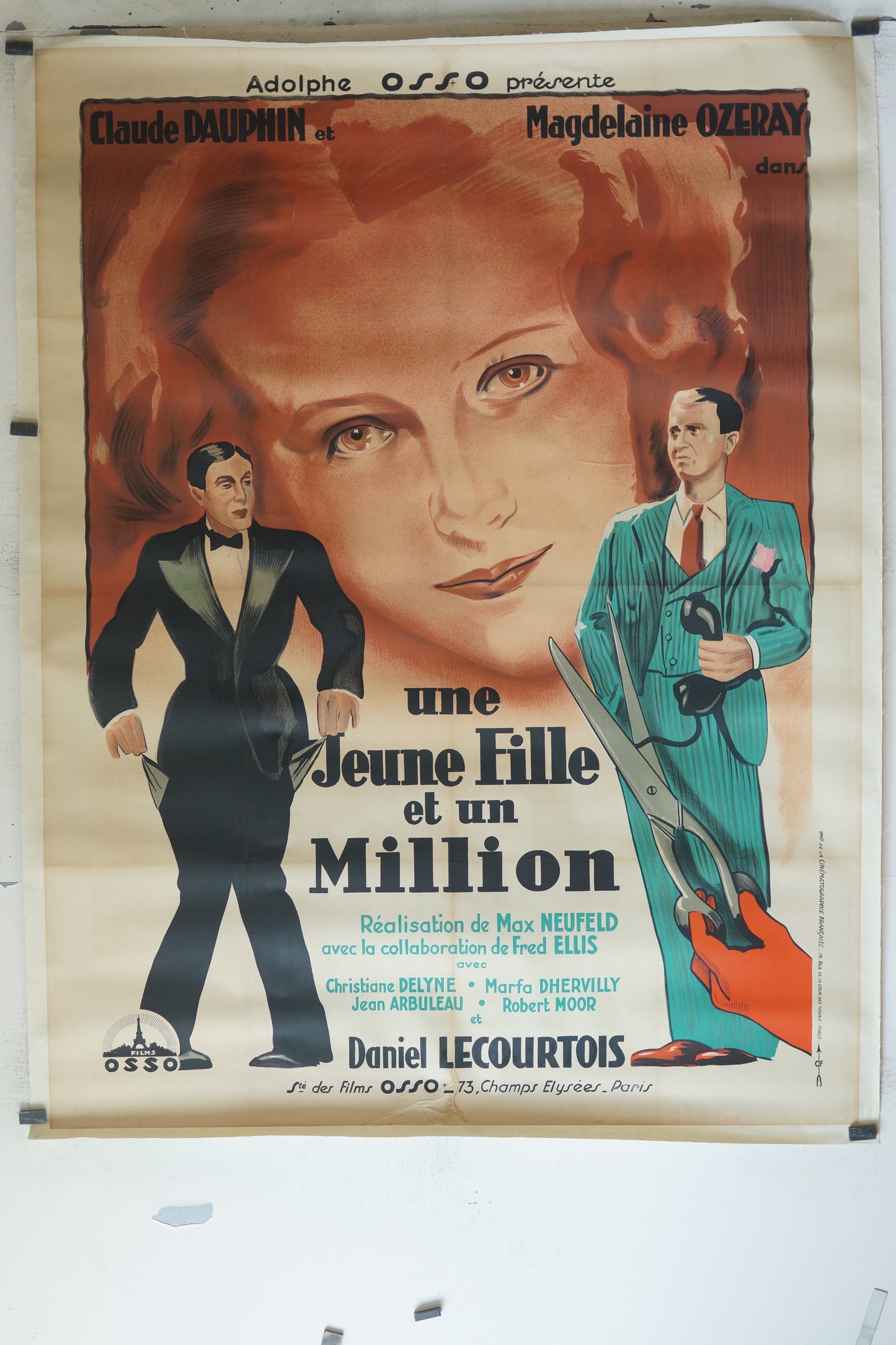 UNE JEUNE FILLE ET UN MILLION, CLAUDE DAUPHIN, 120X160, AFFICHE ENTOILÉE