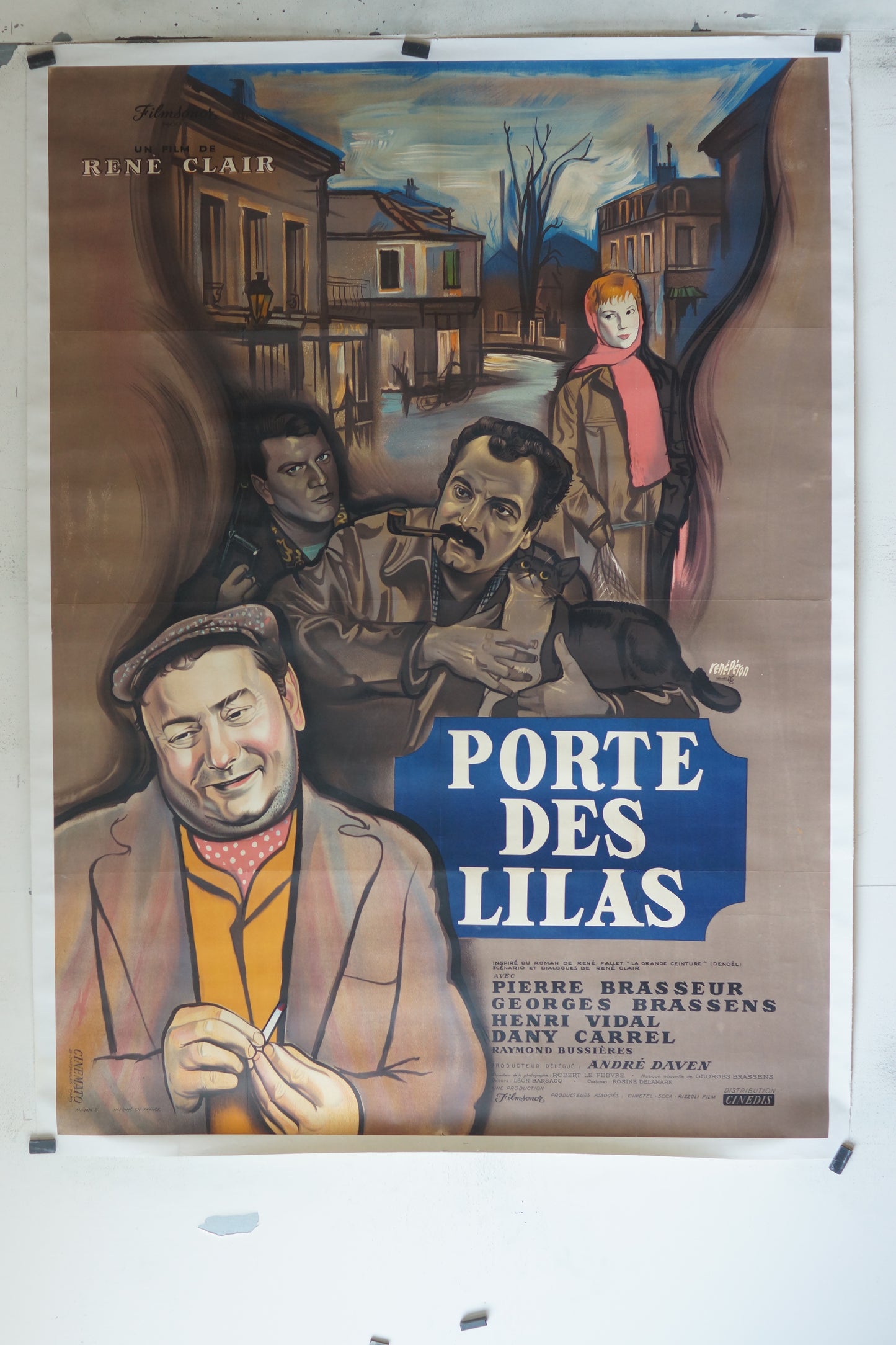 LA PORTE DES LILAS, PIERRE BRASSEUR, 120X160, AFFICHE ENTOILÉE