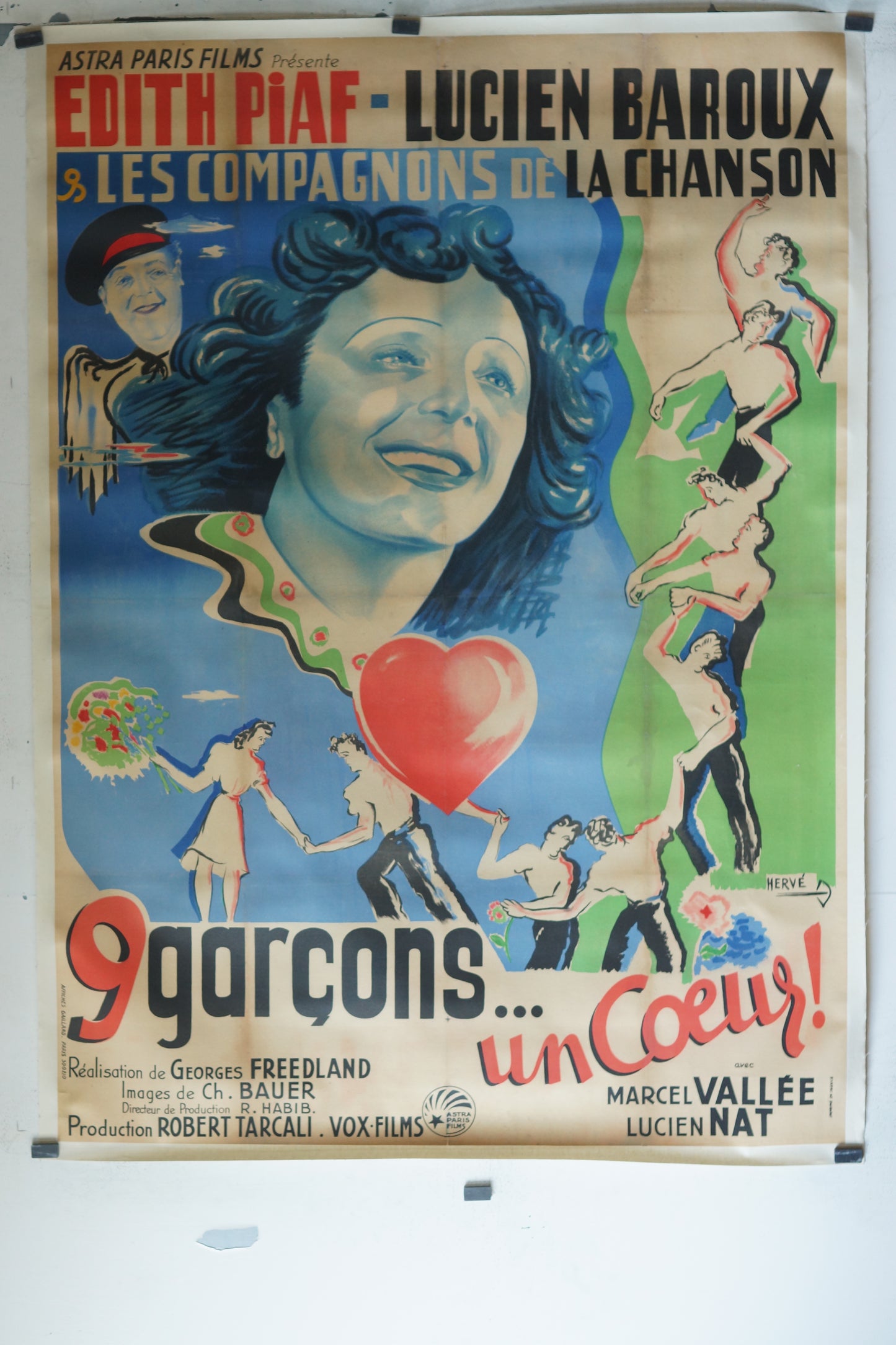 9 GARÇONS…UN CŒUR!, EDITH PIAF, 120X160, AFFICHE ENTOILÉE.