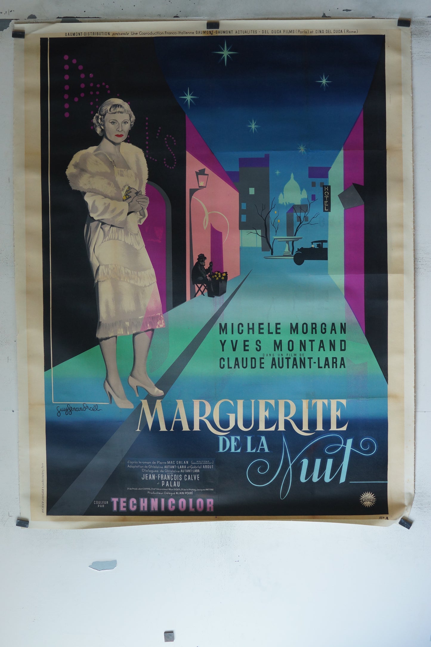 MARGUERITE DE LA NUIT, MICHELE MORGAN 120X160, AFFICHE ENTOILÉE.