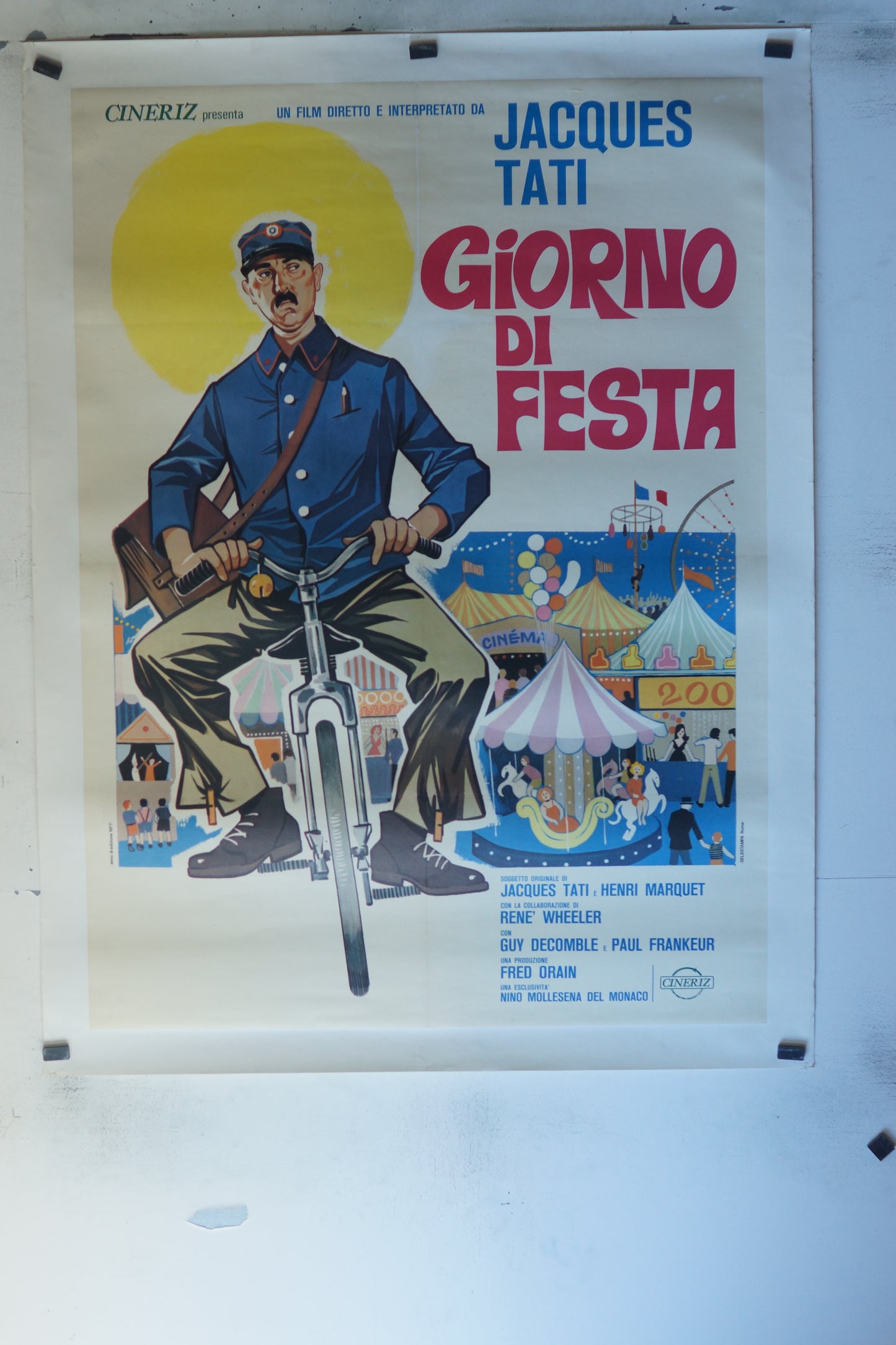 GIORNO DI FESTA, JACQUES TATI, 120X160, AFFICHE ENTOILÉE.