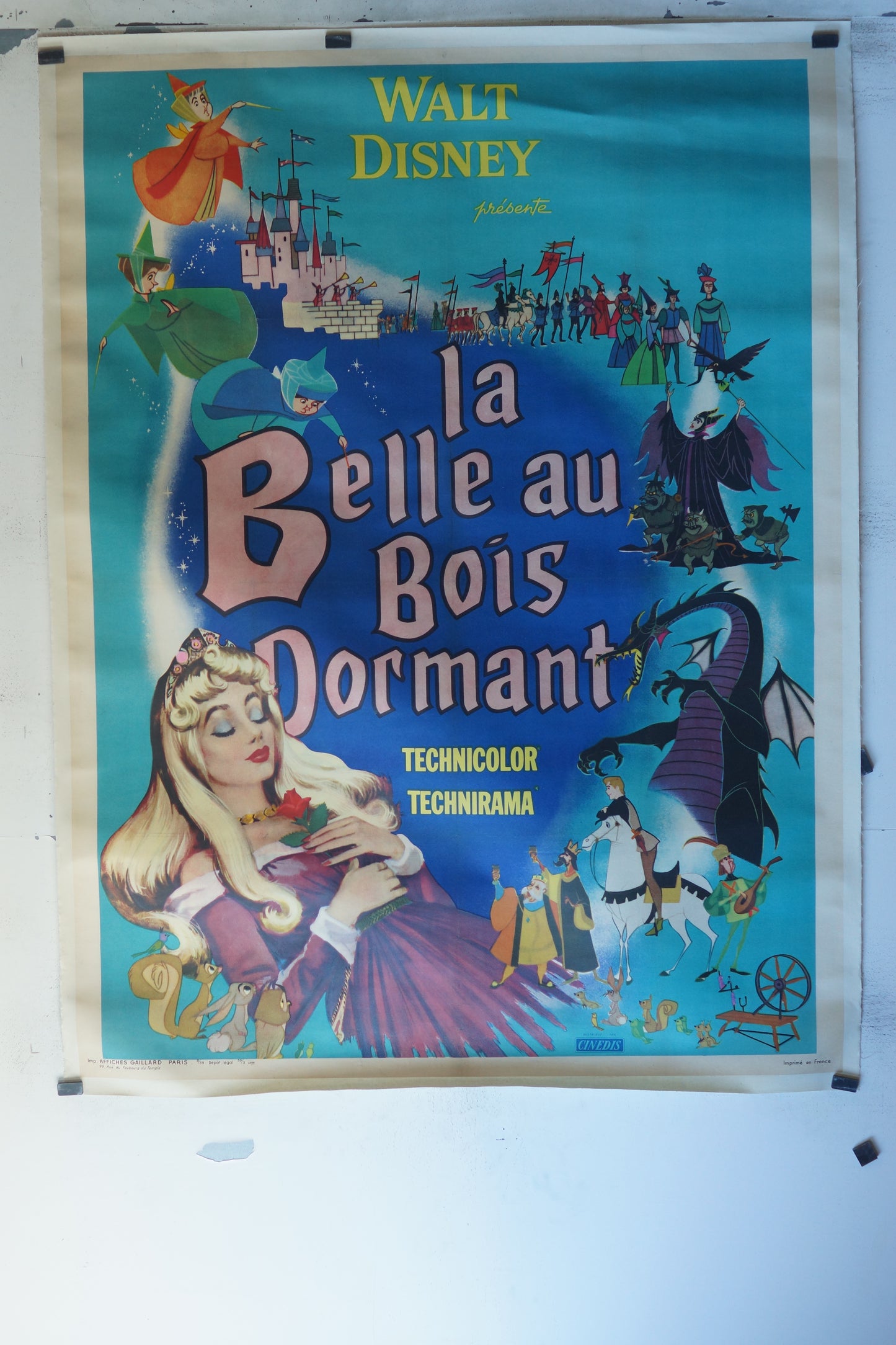 LA BELLE AU BOIS DORMANT, WALT DISNEY, 120X160, AFFICHE ENTOILÉE.