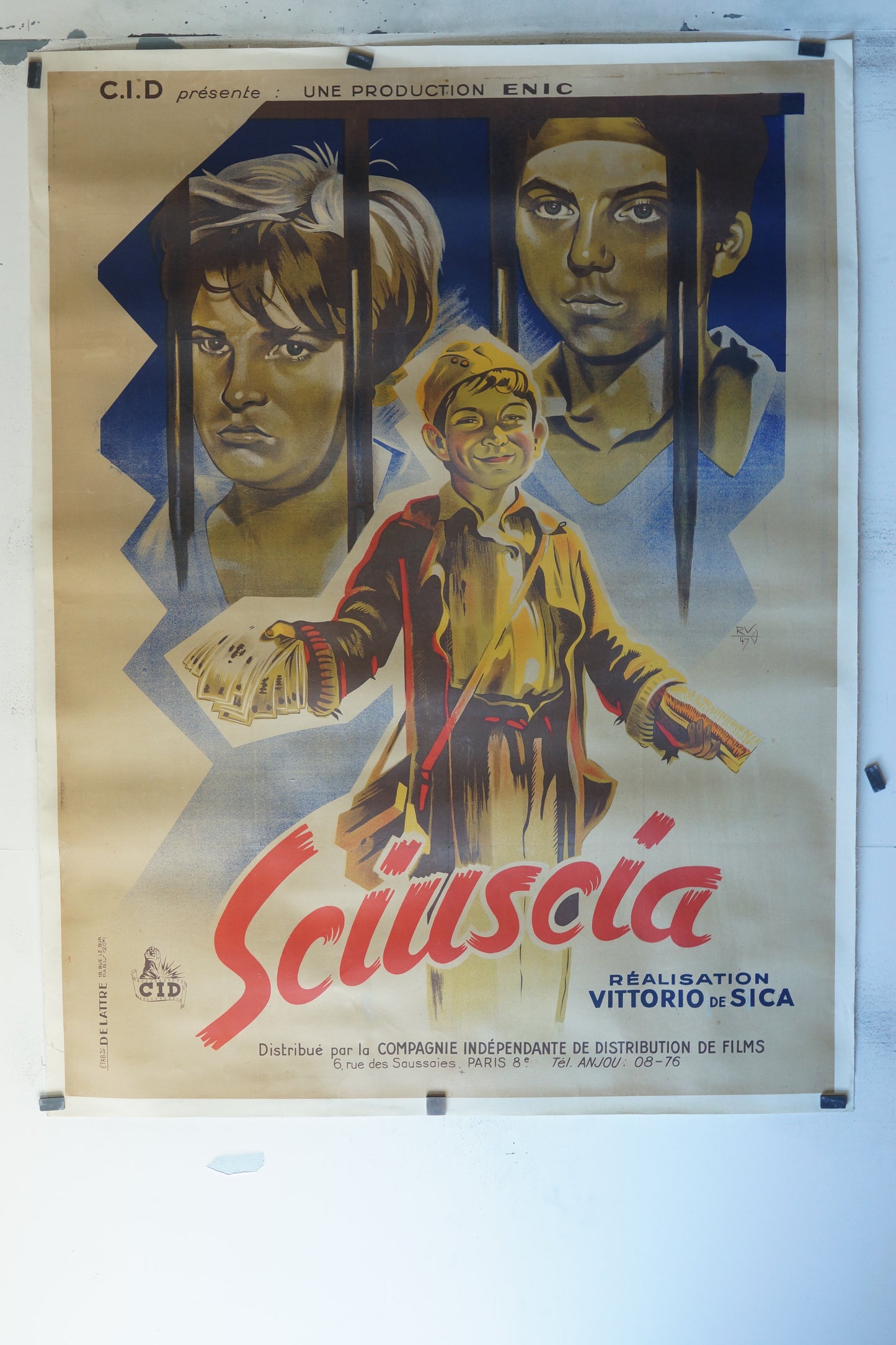 LES SCIUSCIA, VITTORIO DE SICA, 120X160 CM, AFFICHE ENTOILÉE.