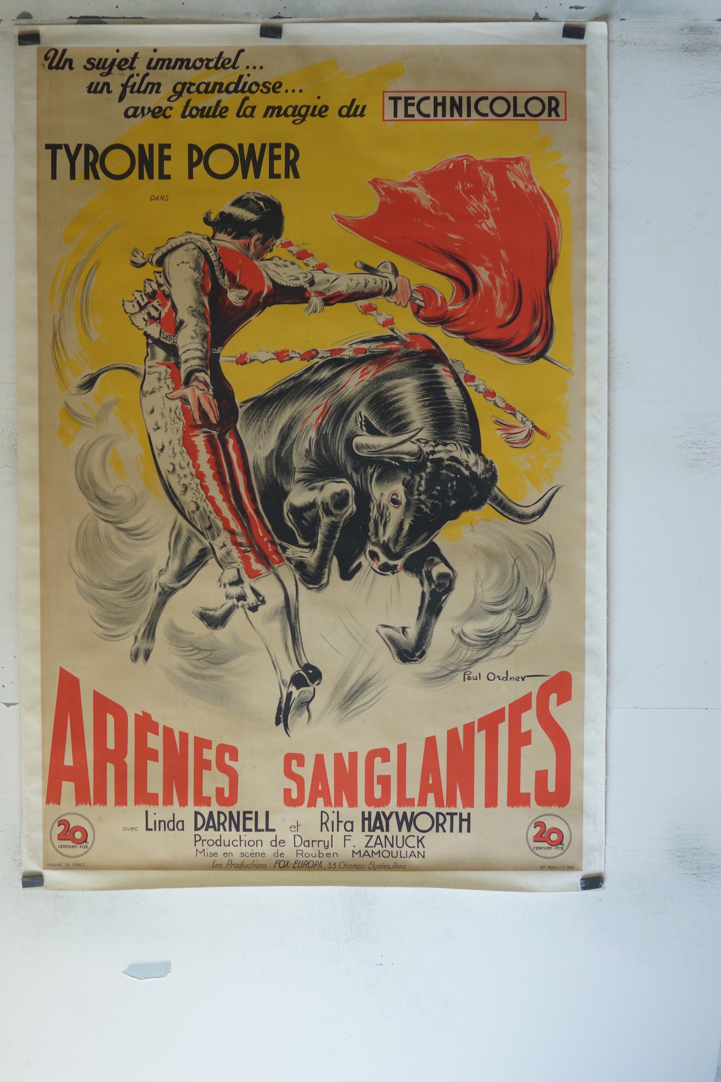ARÈNES SANGLANTES, TYRONE POWER, 120X160, AFFICHE ENTOILÉE