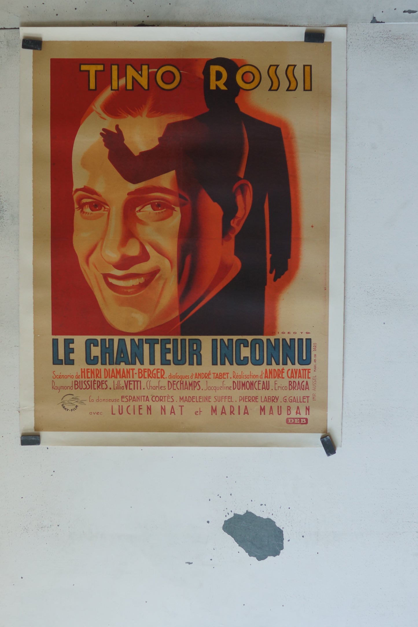 LE CHANTEUR INCONNU, 120X160, TINO ROSSI, AFFICHE ENTOILÉE