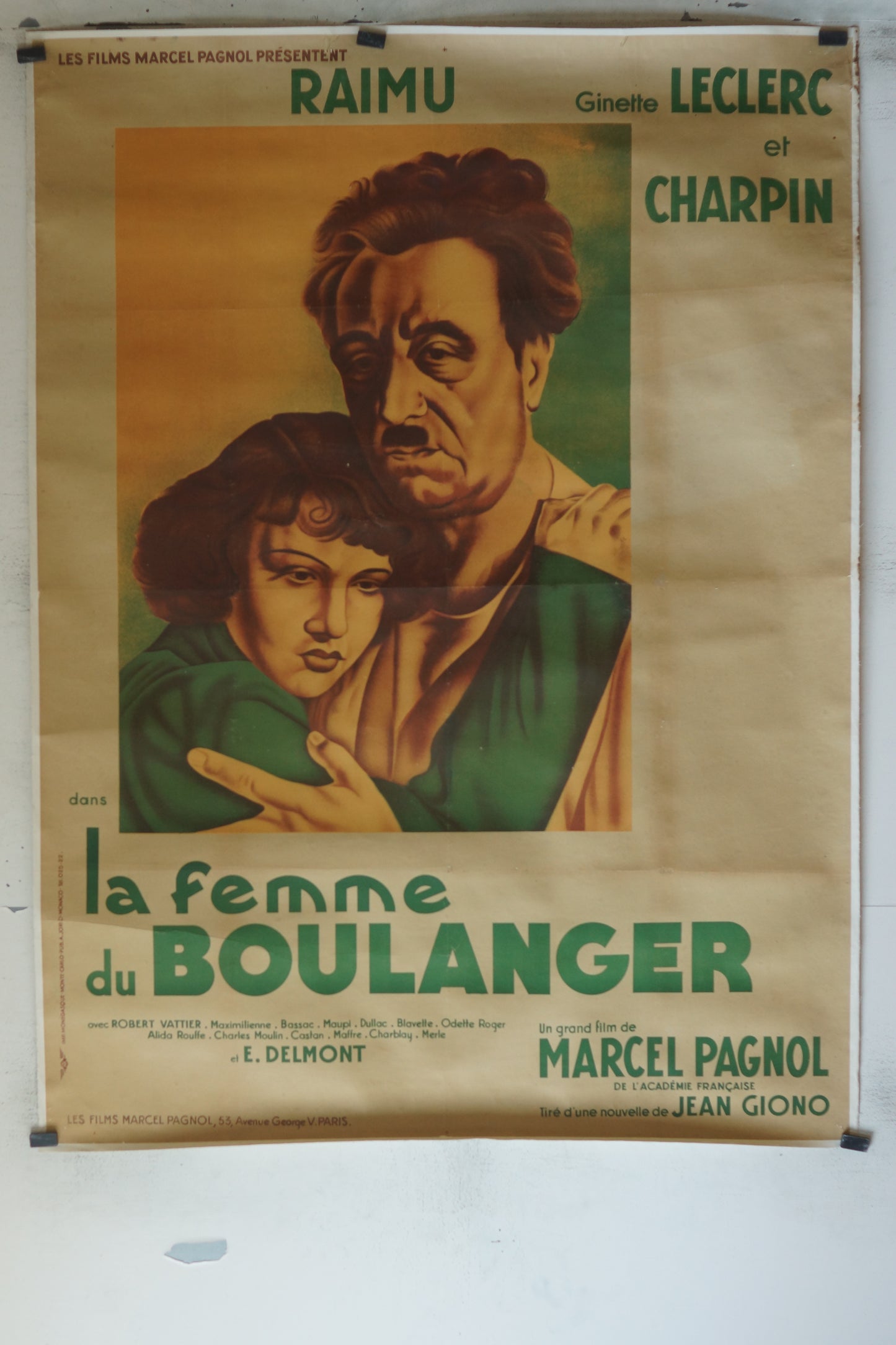 LA FEMME DU BOULANGER, MARCEL PAGNOL, RAIMU, 120X160, AFFICHE ENTOILÉE.