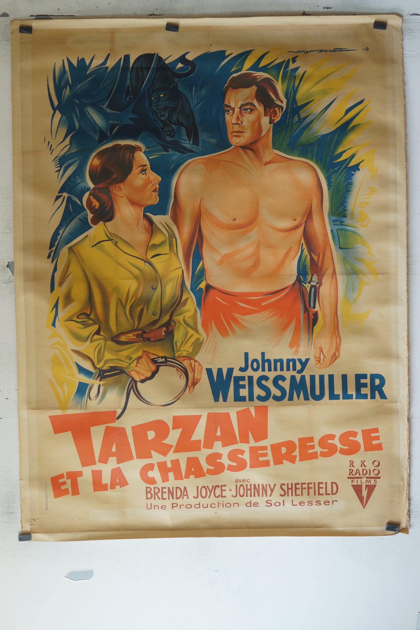 TARZAN ET LA CHASSERESSE, JOHNNY WEISSMULLER, 120X160, AFFICHE ENTOILÉE