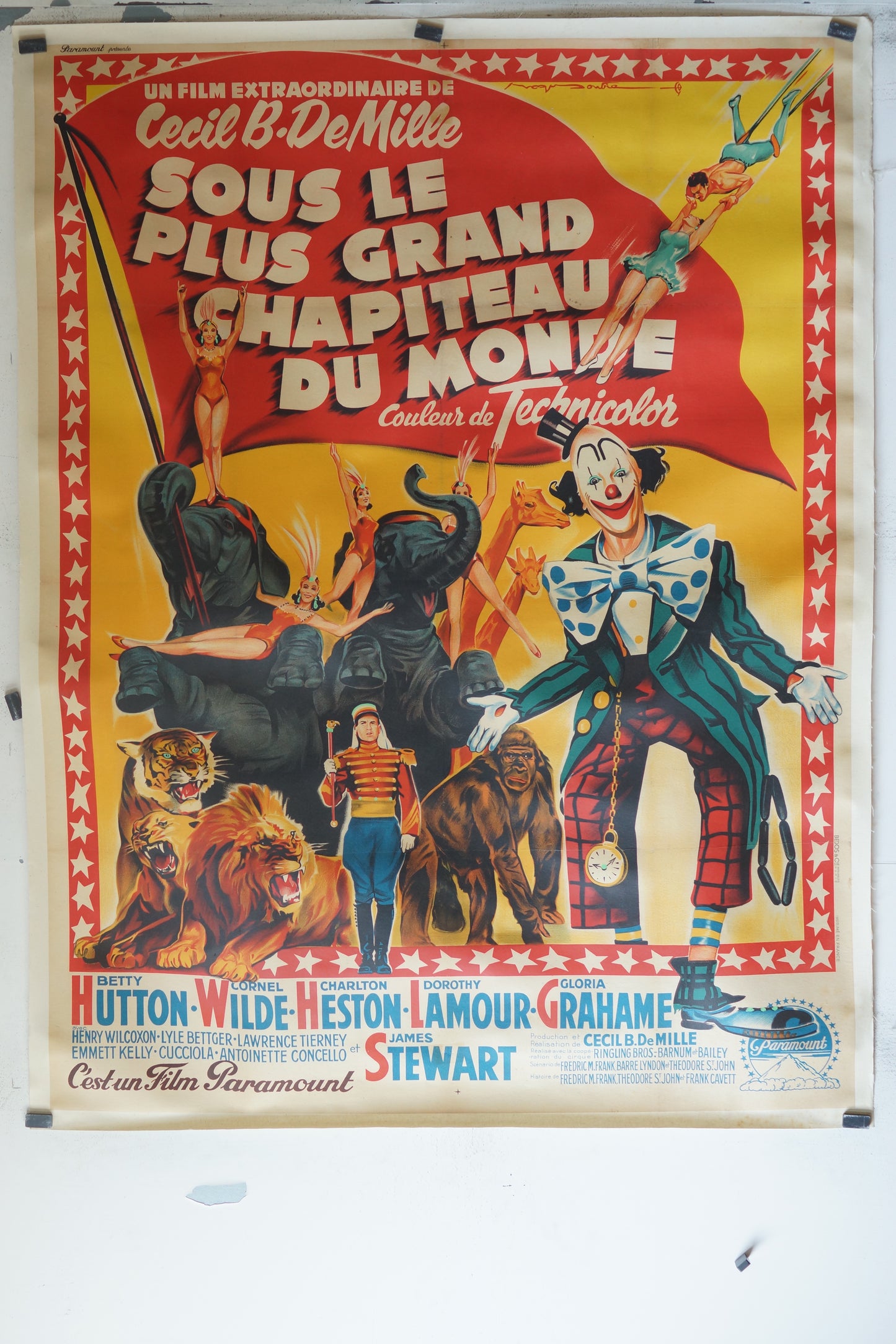 SOUS LE PLUS GRAND CHAPITEAU DU MONDE, CECIL B DE.MILLE, 120X160 AFFICHE ENTOILÉE.