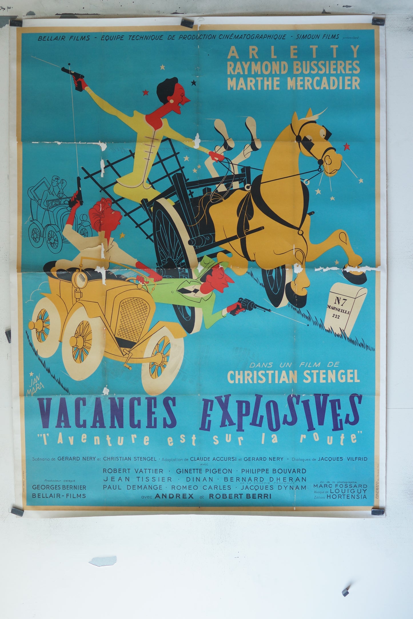VACANCES EXPLOSIVES, ARLETTY, 120X160 CM, AFFICHE ENTOILÉE.