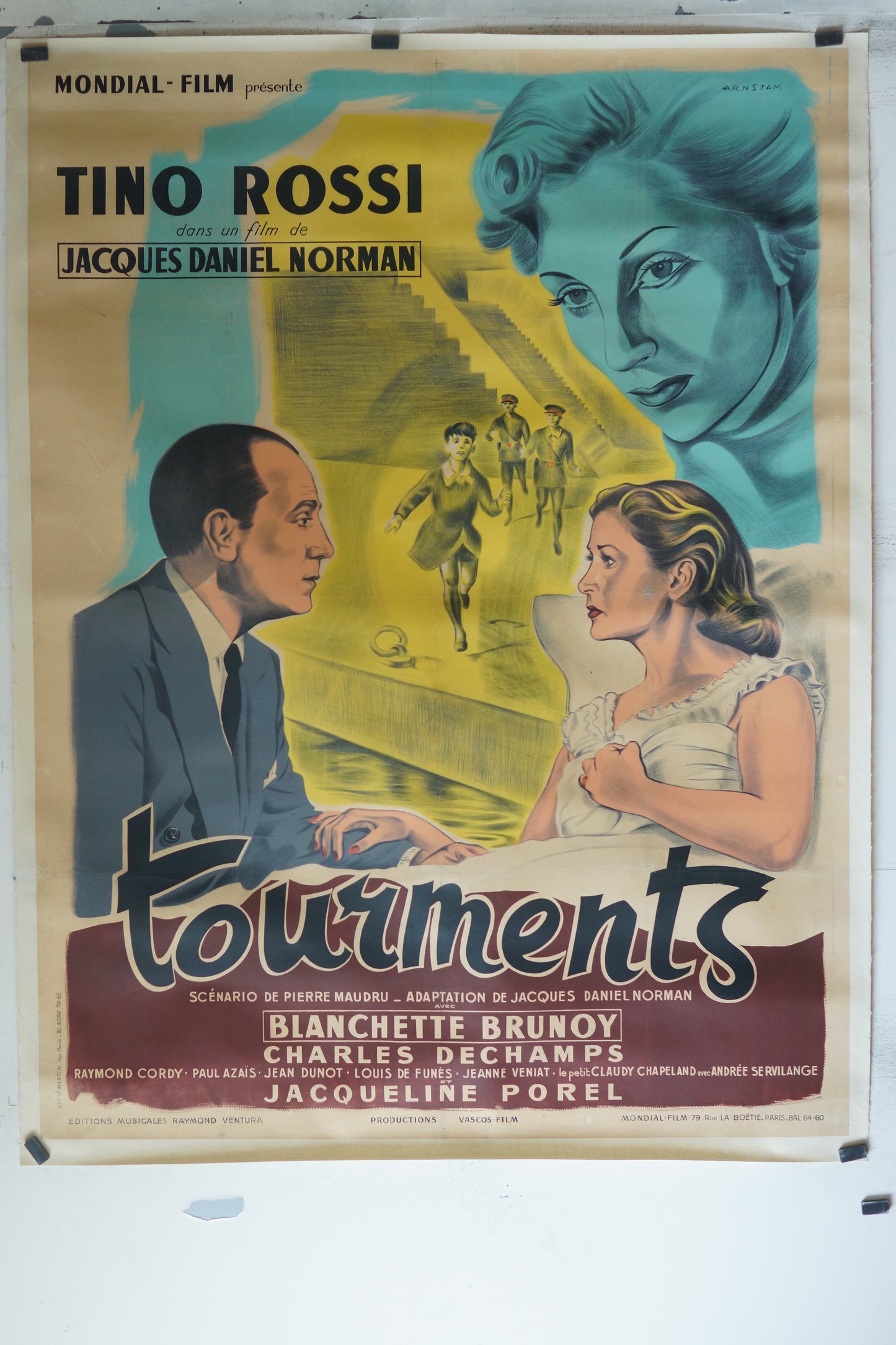 TOURMENTS, TINO ROSSI 120X160 CM, AFFICHE ENTOILÉE. TINO ROSSI AFFICHE ENTOILÉE