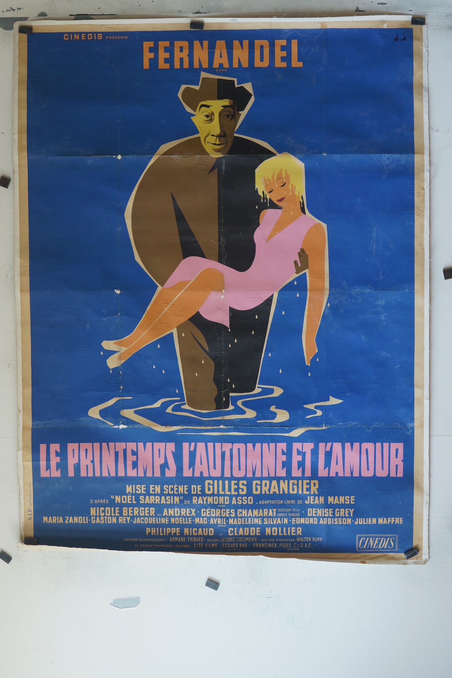 LE PRINTEMPS L’AUTOMNE ET L’AMOUR, FERNANDEL, 120X160 CM, AFFICHE ENTOILÉE.