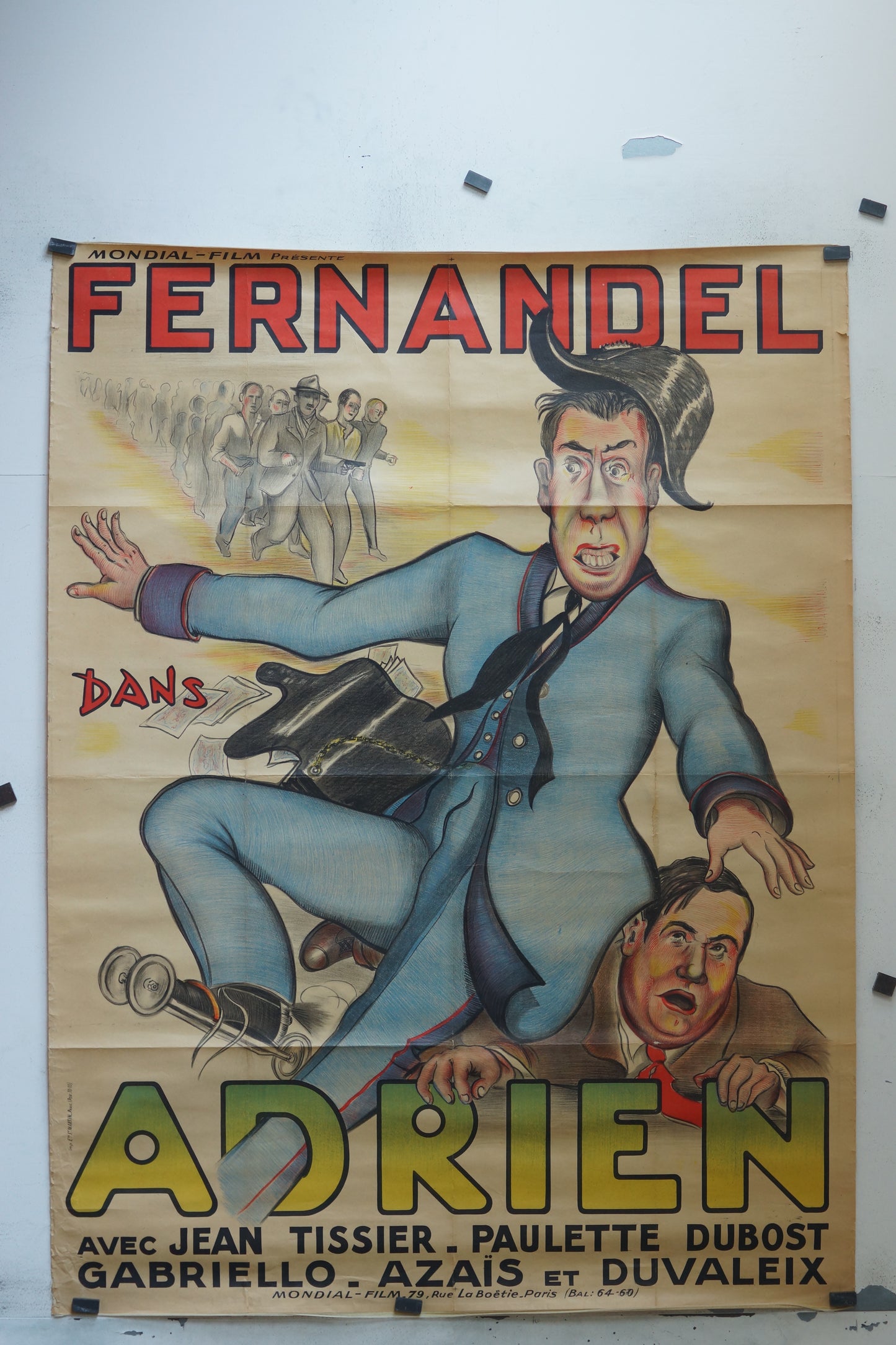 ADRIEN, FERNANDEL, 120X160 CM, AFFICHE ENTOILÉE.