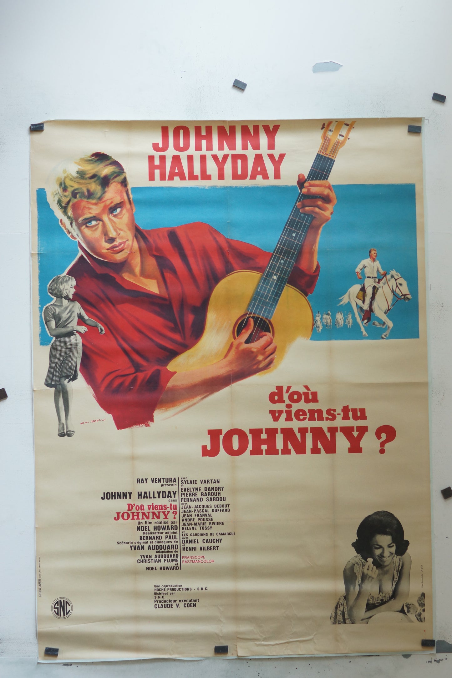 D’OÙ VIENS-TU JOHNNY ? JOHNNY HALLYDAY, 120X160 AFFICHE ENTOILÉE.