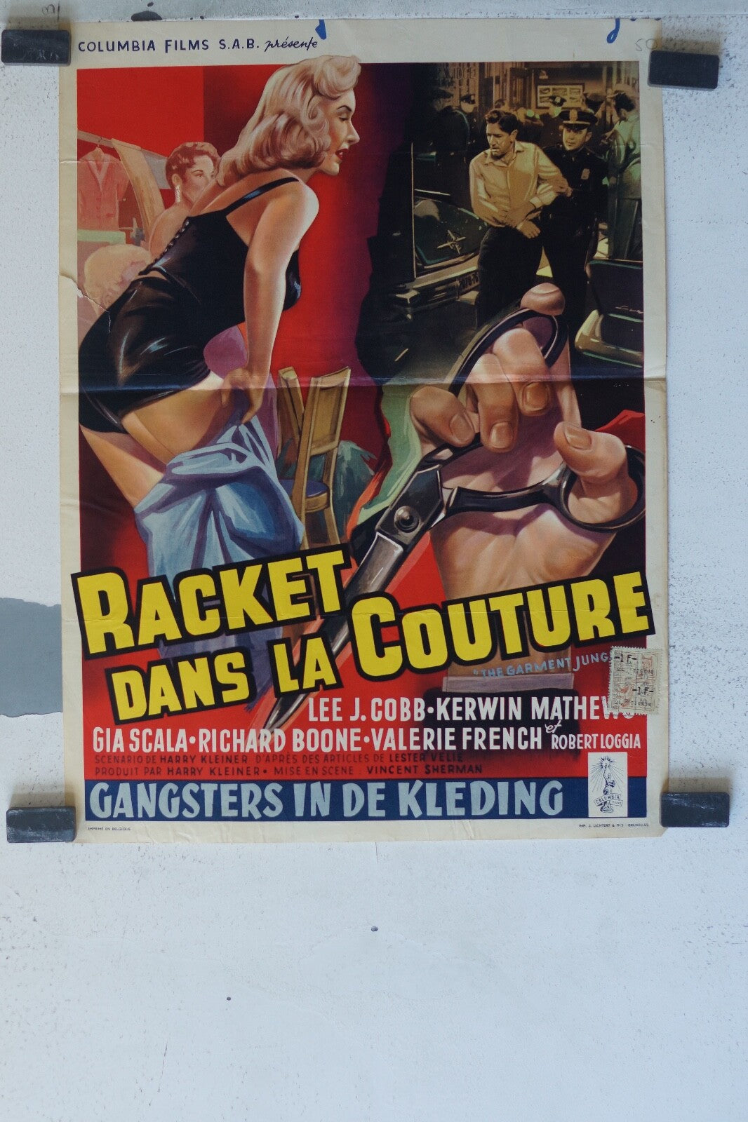 RACKET DANS LA COUTURE MOVIE POSTER ORIGINAL 48x36 Lee J. Cobb , Kerwin Mathews