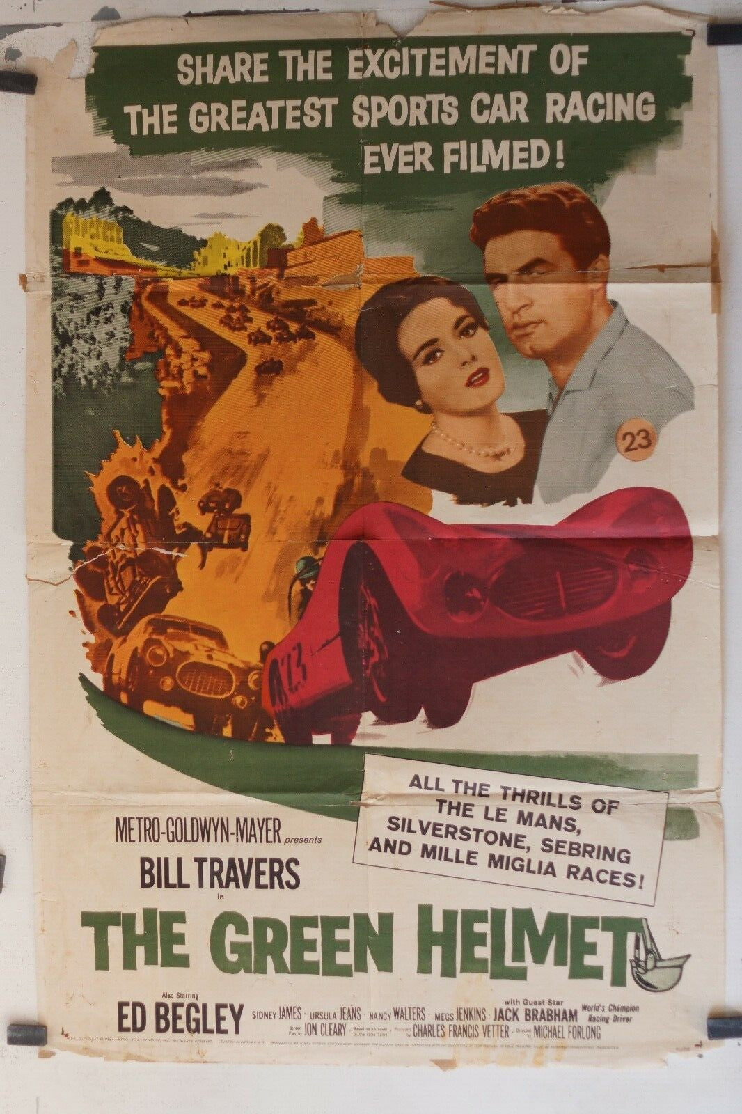 THE GREEN HELMET MOVIE POSTER ORIGINAL POSTER 69x103 Michael Forlong