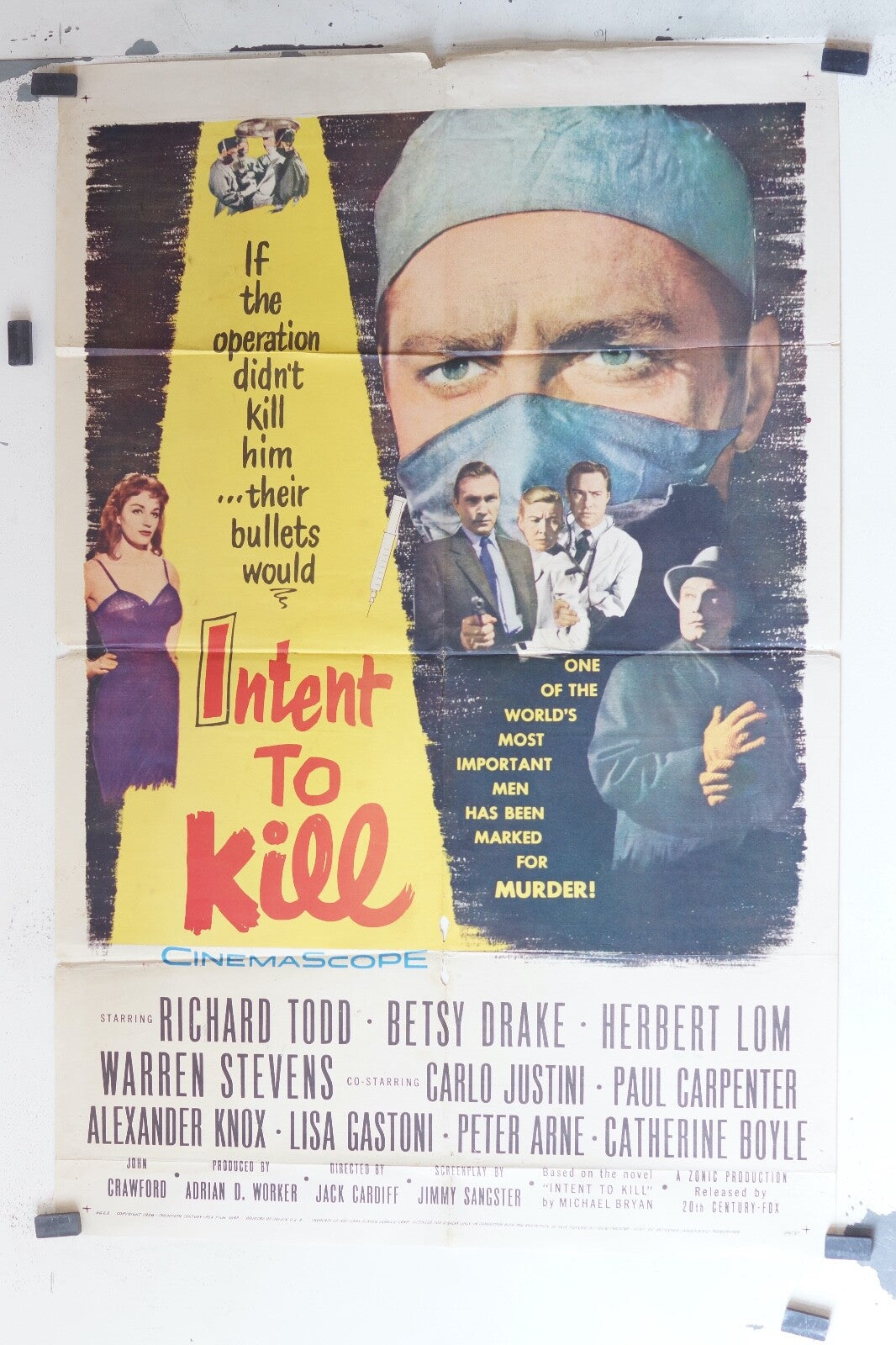 INTENT TO KILL (1958) ORIGINAL MOVIE POSTER 70x100 RICHARD TODD, BETSY DRAKE,
