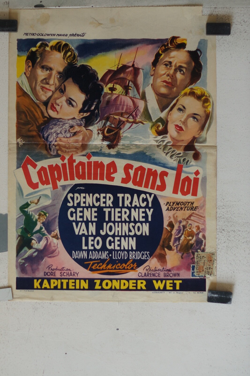 CAPITAINE SANS LOI (BELGE) MOVIE POSTER ORIGINAL 55x36 , Gene Tierney ,