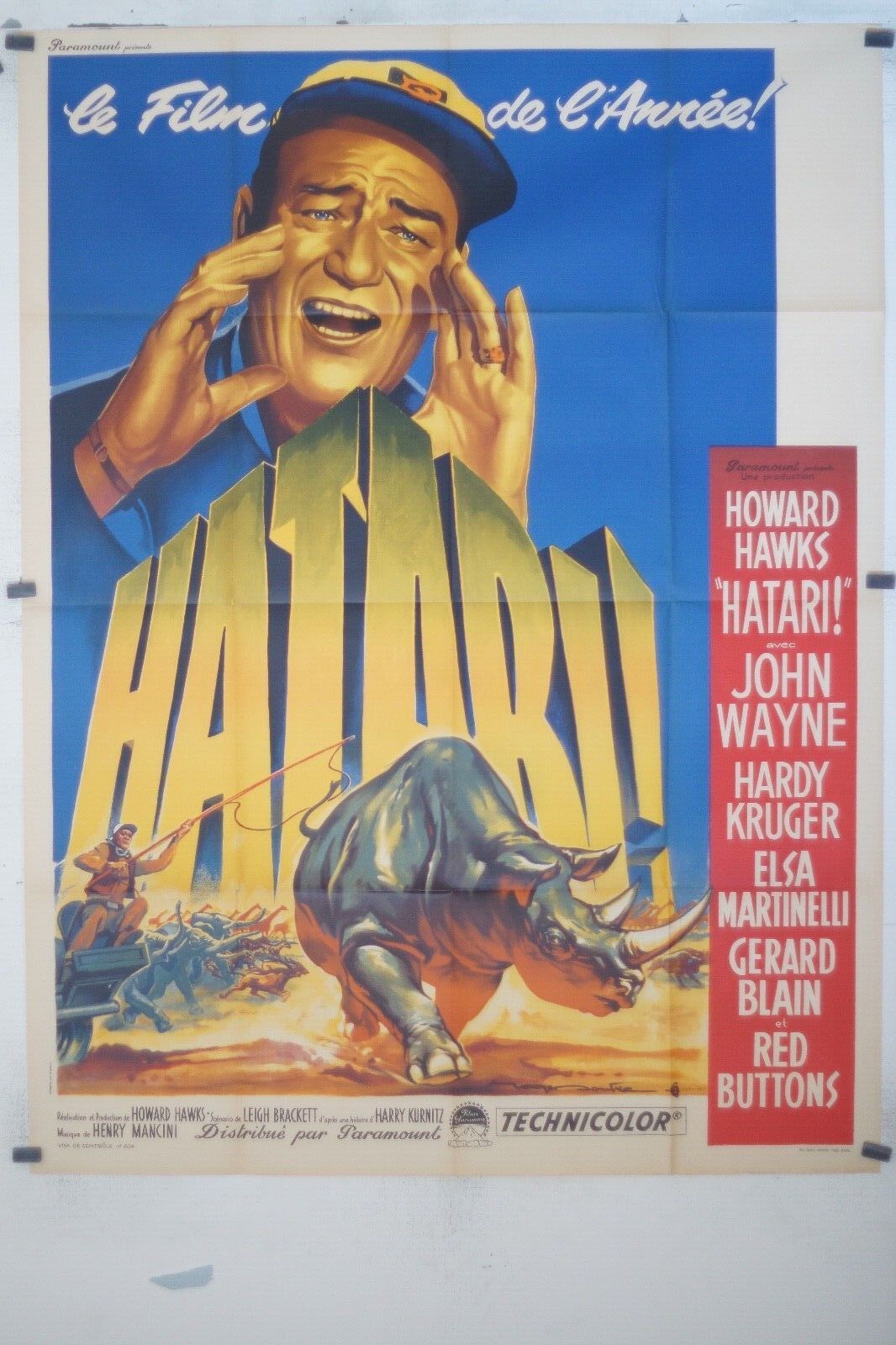 HATARI ! movie poster original (120x160) John Wayne, Howard Hawks
