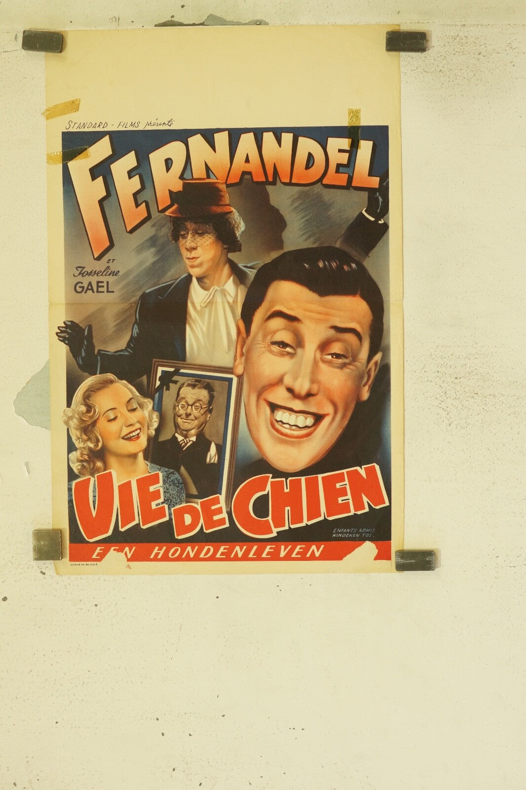 VIE DE CHIEN BELGIAN MOVIE POSTER ORIGINAL 54x36 FERNANDEL