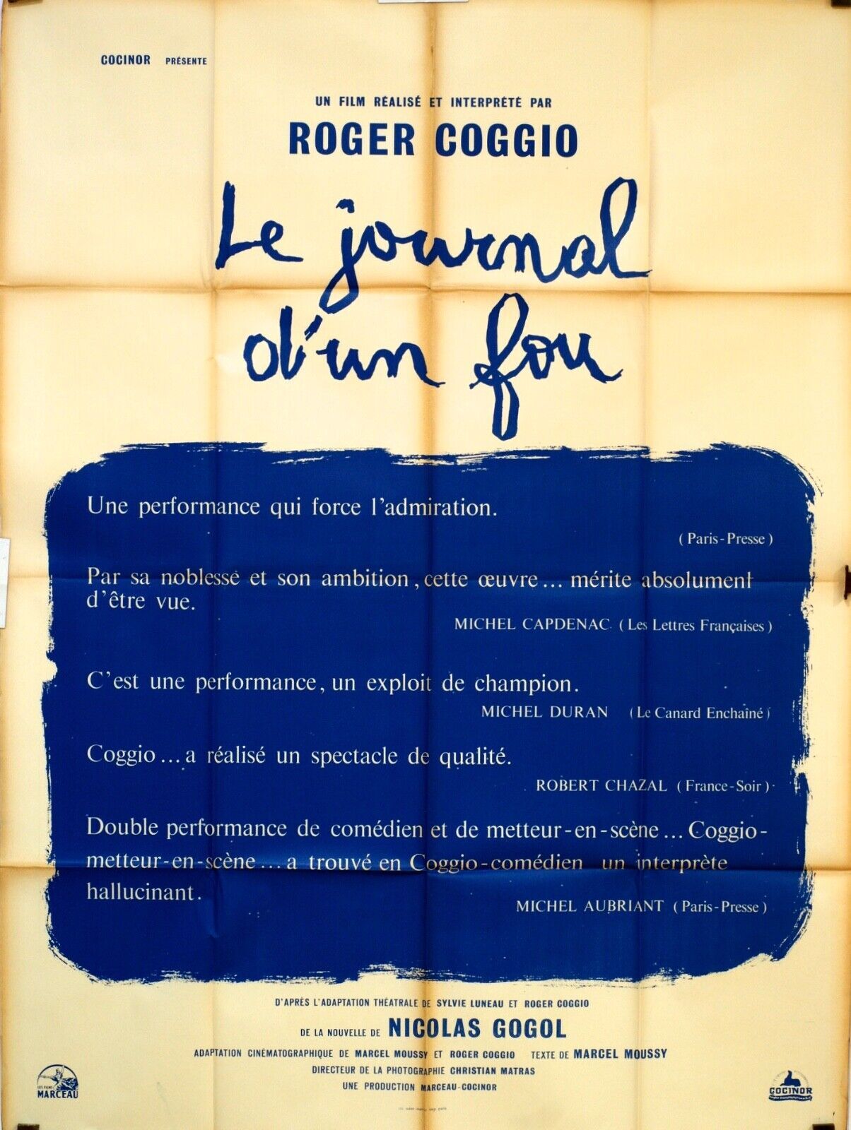 LE JOURNAL D’UN FOU MOVIE POSTER ORIGINAL 120x160 ROGER COGGIO