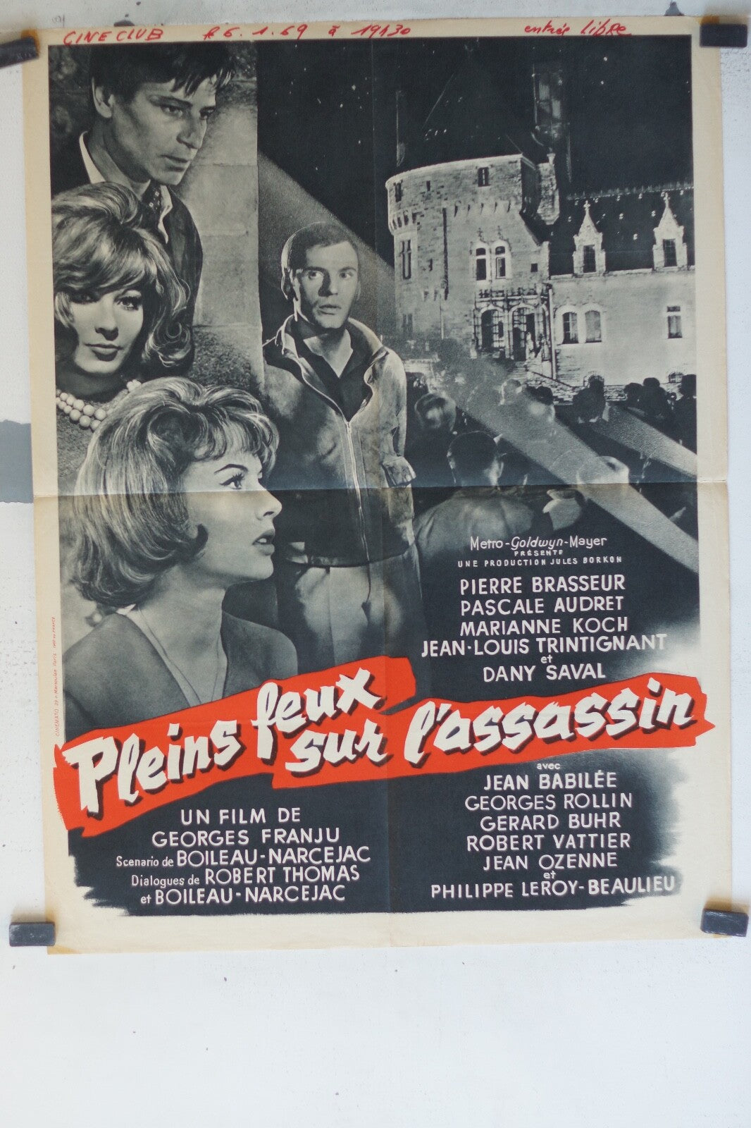 PLEINS FEUX SUR L’ASSASSIN POSTER ORIGINAL 60x80 Pierre Brasseur ,Pascale Audret
