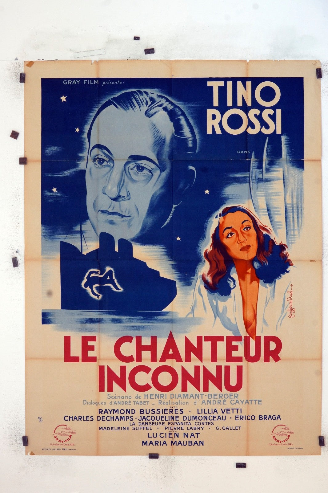 LE CHANTEUR INCONNU TINO ROSSI MOVIE POSTER ORIGINAL 120x160