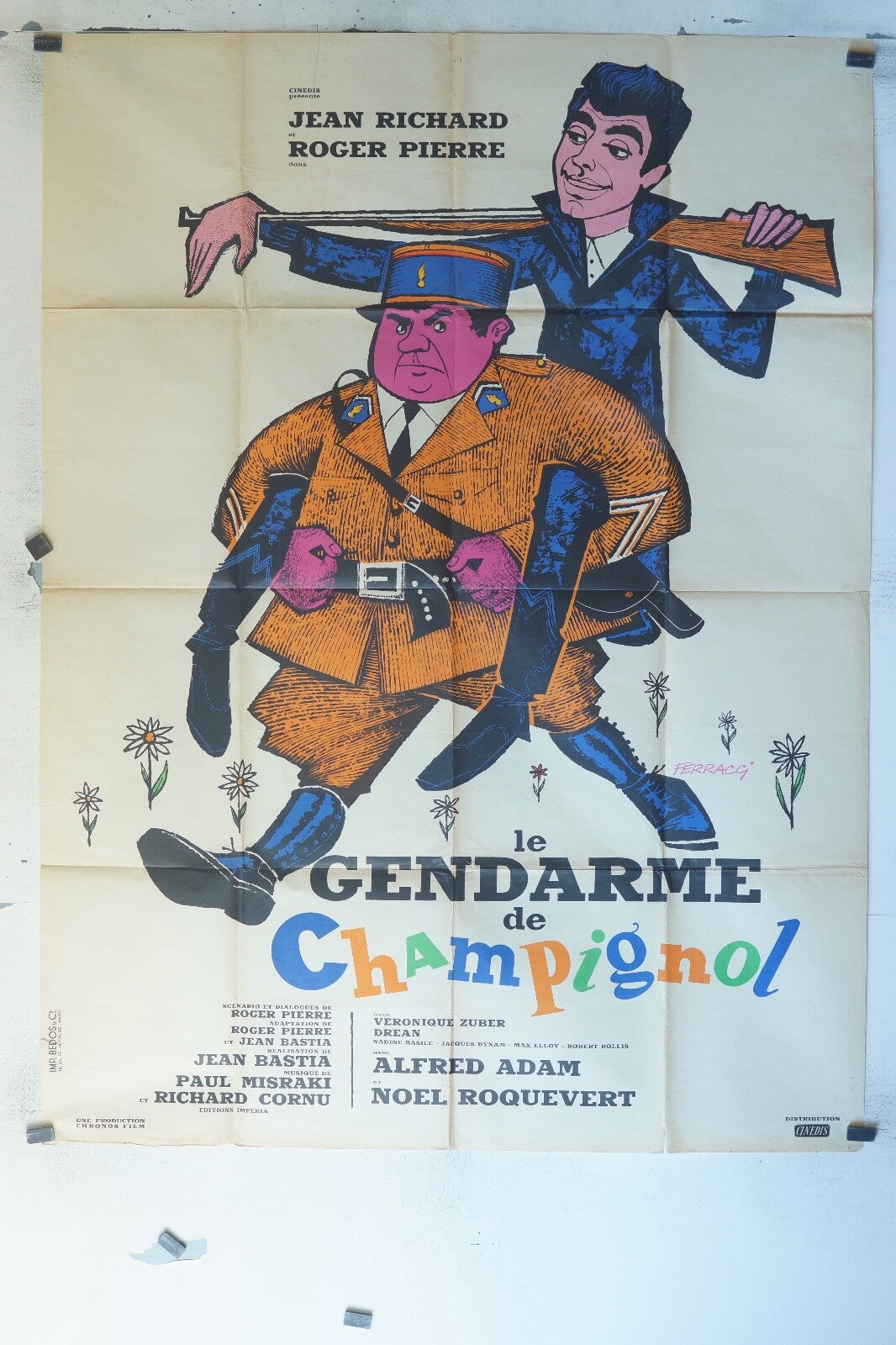LE GENDARME DE CHAMPIGNOL ORIGINAL MOVIE POSTER 120x160 JEAN RICHARD, ROGER