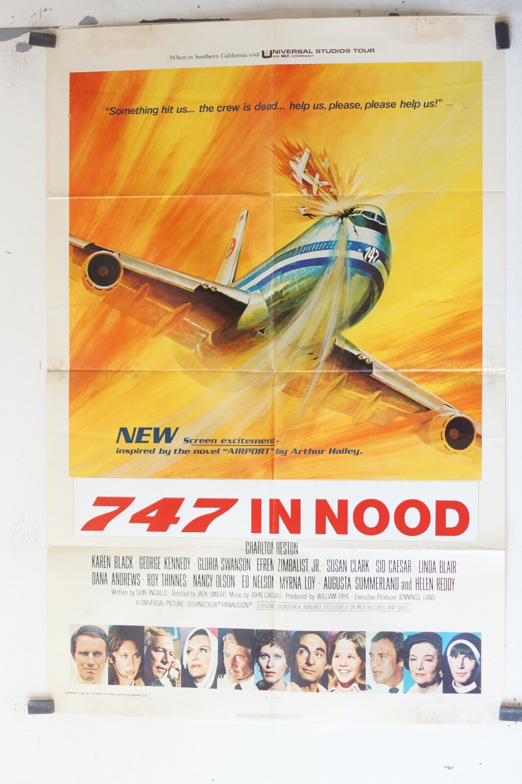 747 IN NOOD (1974) 70x100 ORIGINAL MOVIE POSTER CHARLTON HESTON, KAREN BLACK