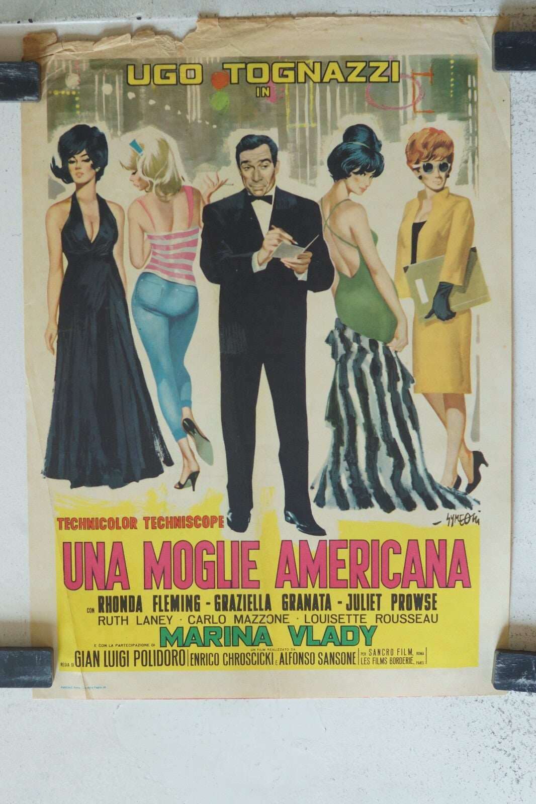 UNA MOGLIE AMERICANA POSTER ORIGINAL 35x26 Marina Vlady , Rhonda Fleming