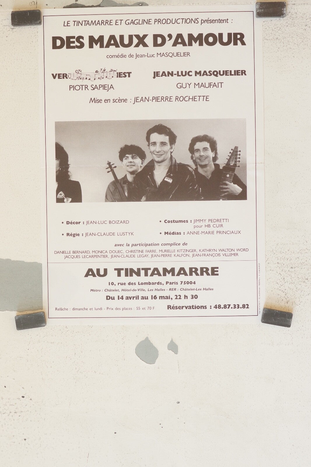 DES MAUX D’AMOUR, AFFICHE DE THÉÂTRE 42x30 JEAN-LUC MASUELIER – PIOTR SAPIEJA