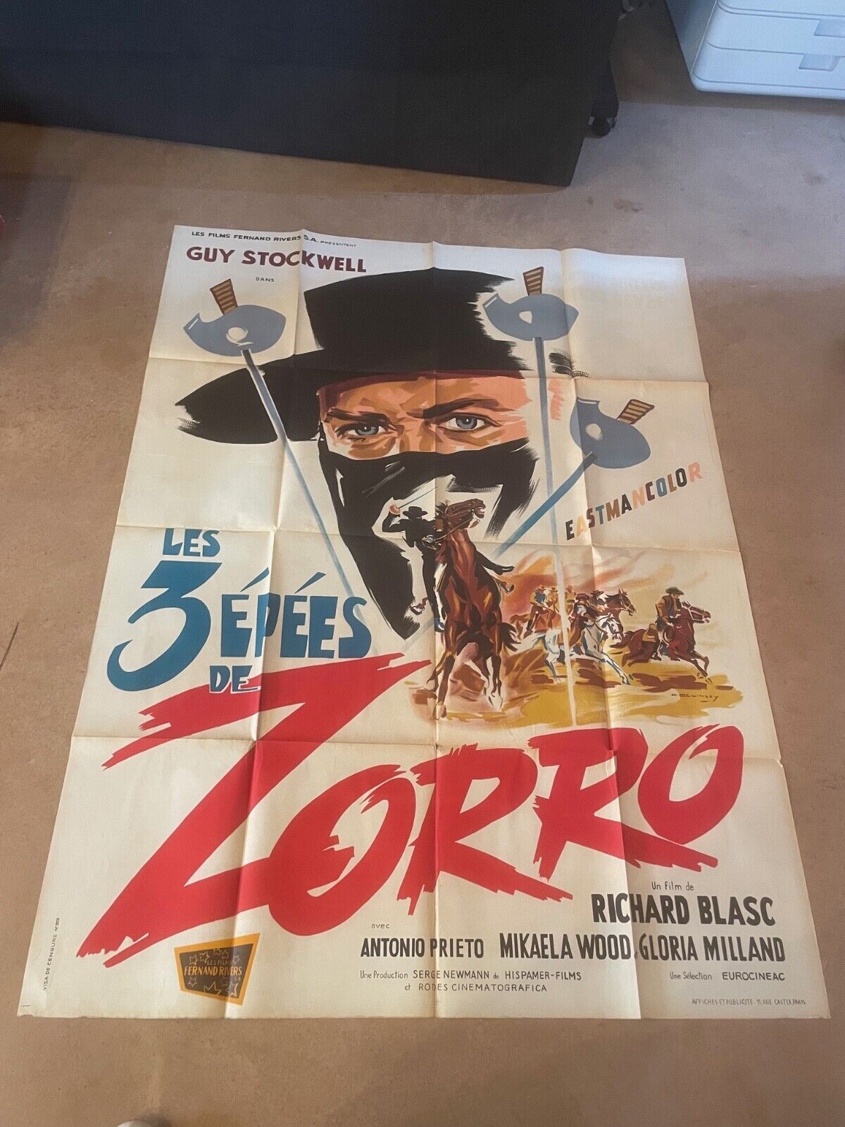 LES 3 ÉPÉES DE ZORRO MOVIE POSTER ORIGINAL 120x160 EDMOND PURDOM