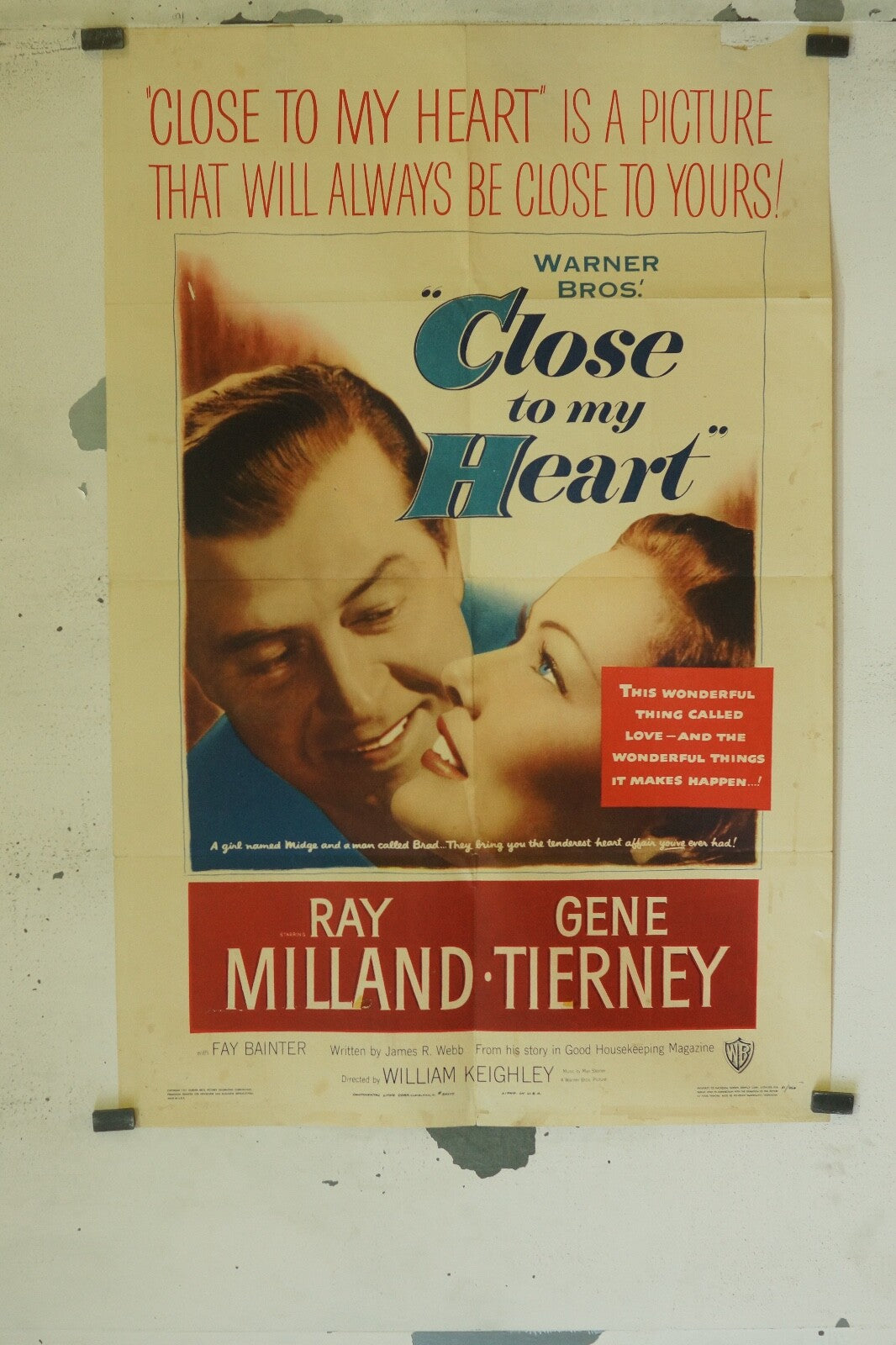 CLOSE OF MY HEART 70X100 ORIGINAL MOVIE POSTER RAY MILLAND – GENE TIERNEY