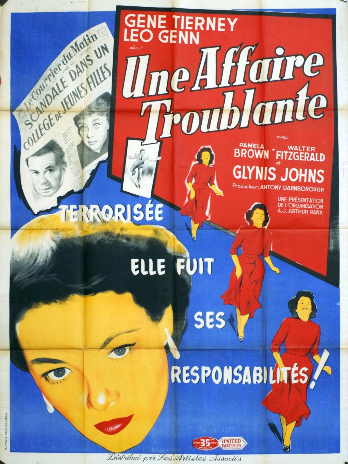 UNE AFFAIRE TROUBLANTE GENE TIERNEY MOVIE POSTER ORIGINAL 120x160