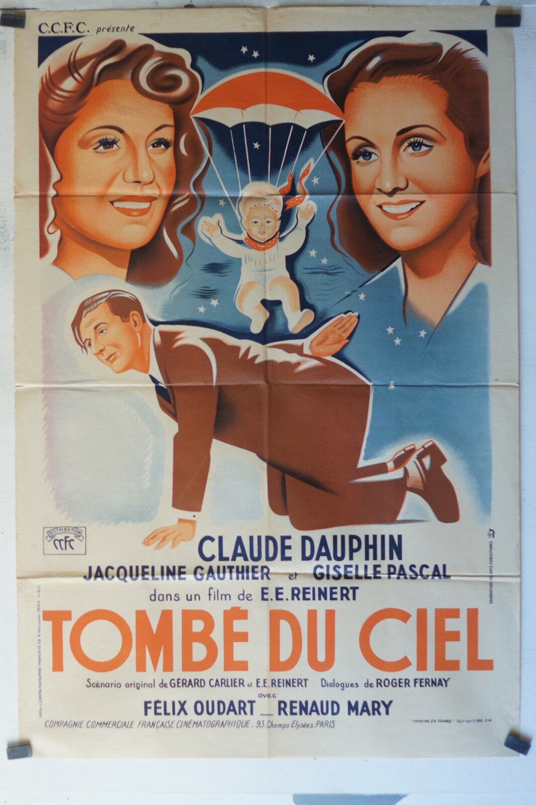 TOMBE DU CIEL ORIGINAL MOVIE POSTER 80x120 Jacqueline Gauthier
