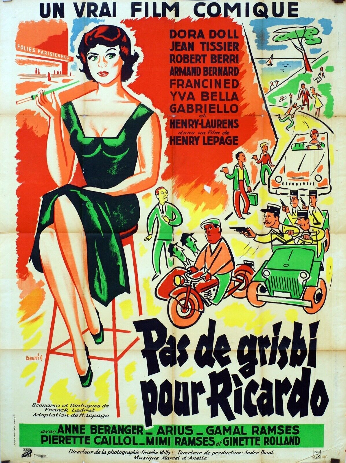 PAS DE GRISBI POUR RICARDO ORIGINAL MOVIE POSTER 120x160 DORA DOLL