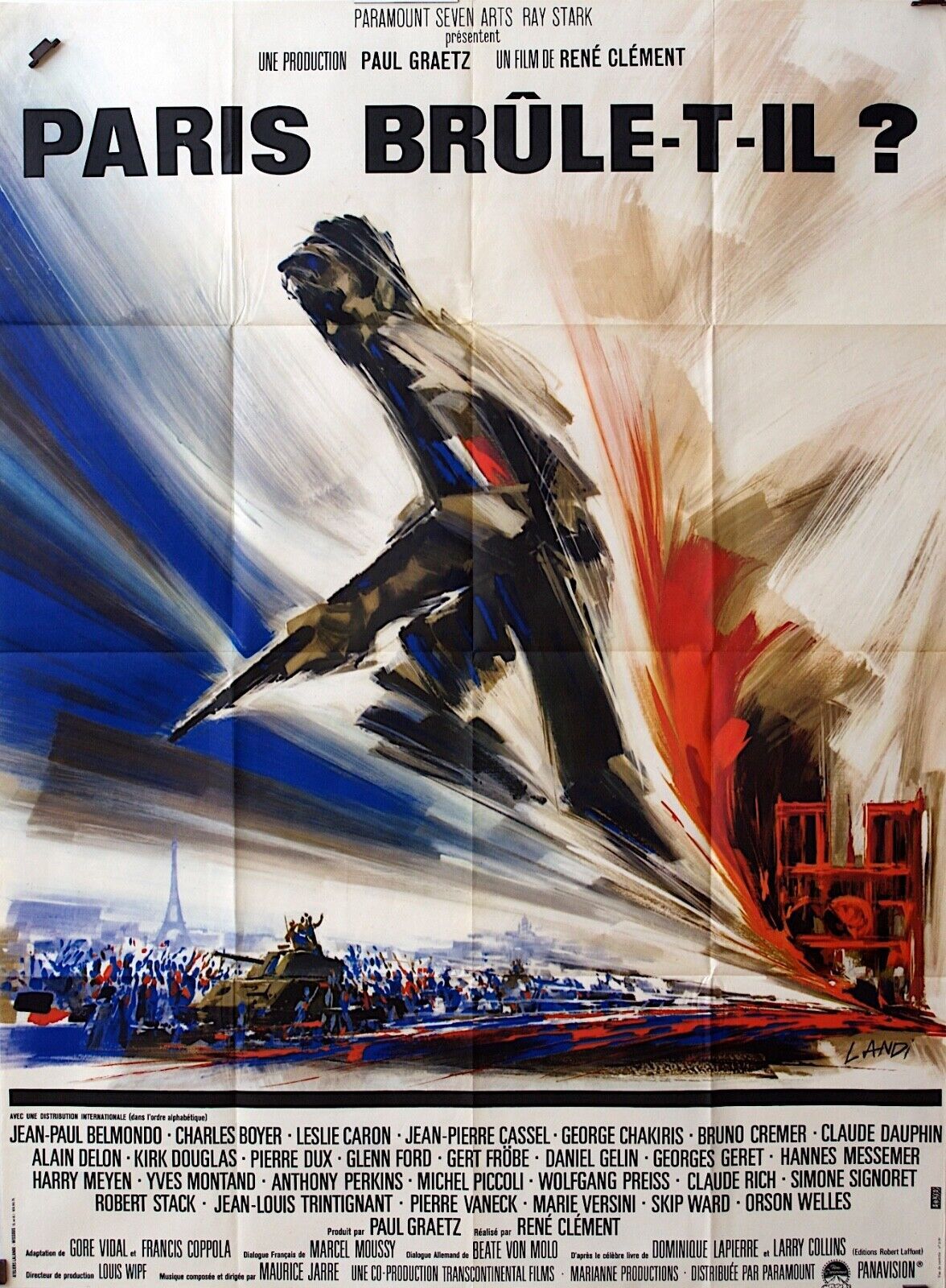 PARIS BRÛLE T-IL ? POSTER ORIGINAL (120X160) JEAN-PAUL BELMONDO
