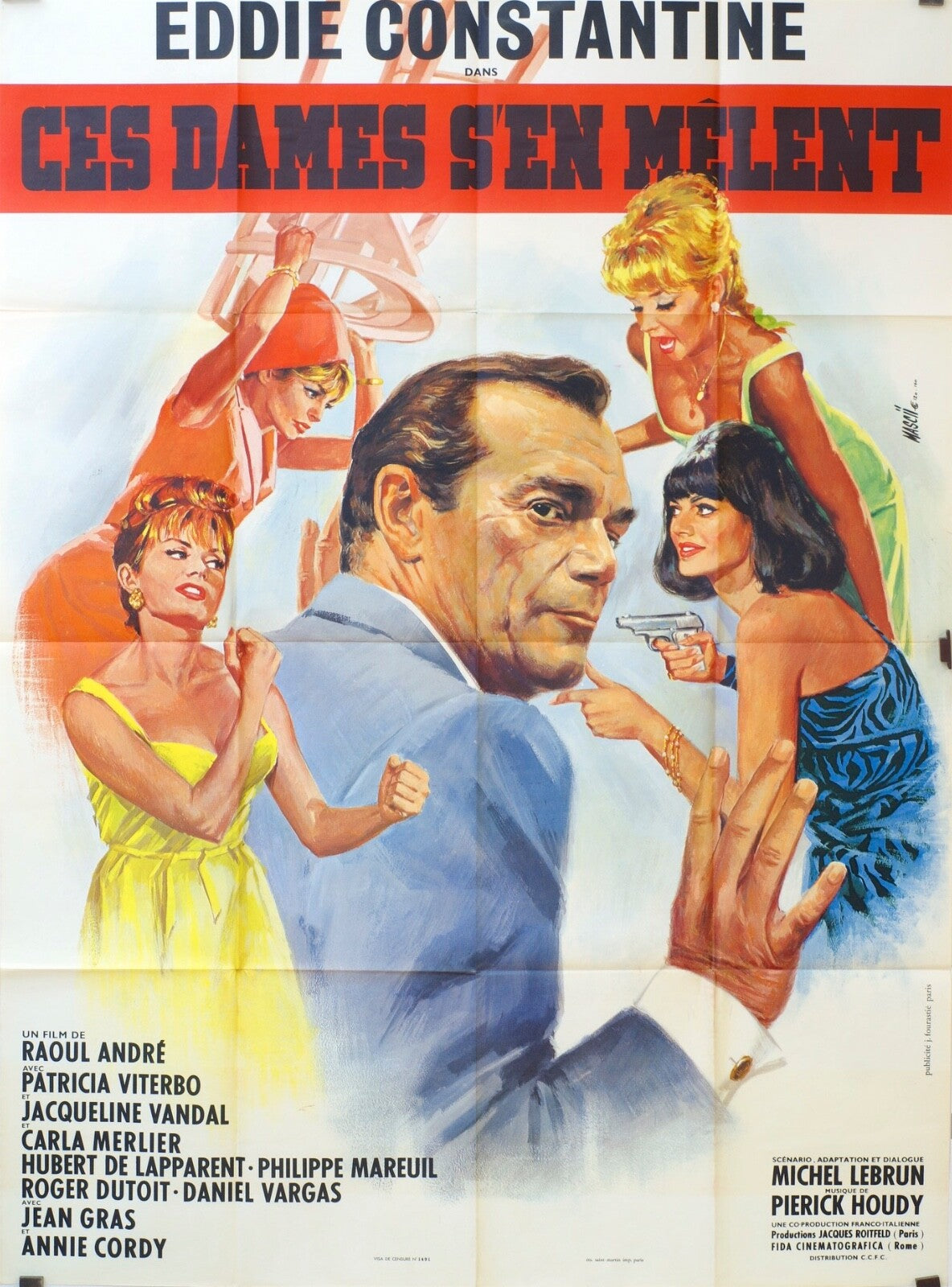CES DAMES S’EN MÊLENT MOVIE POSTER ORIGINAL 120x160 EDDIE CONSTANTINE