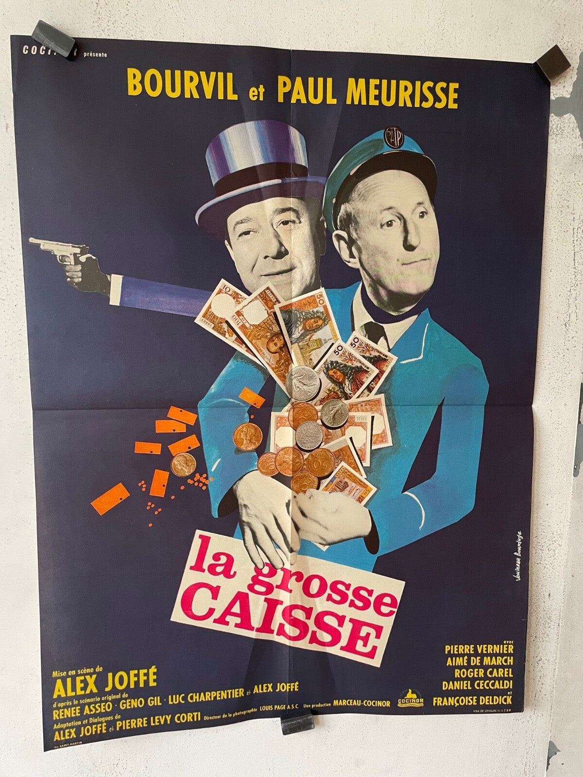 LA GROSSE CAISSE ORIGINAL 60x80 BOURVIL ET PAUL MEURISSE