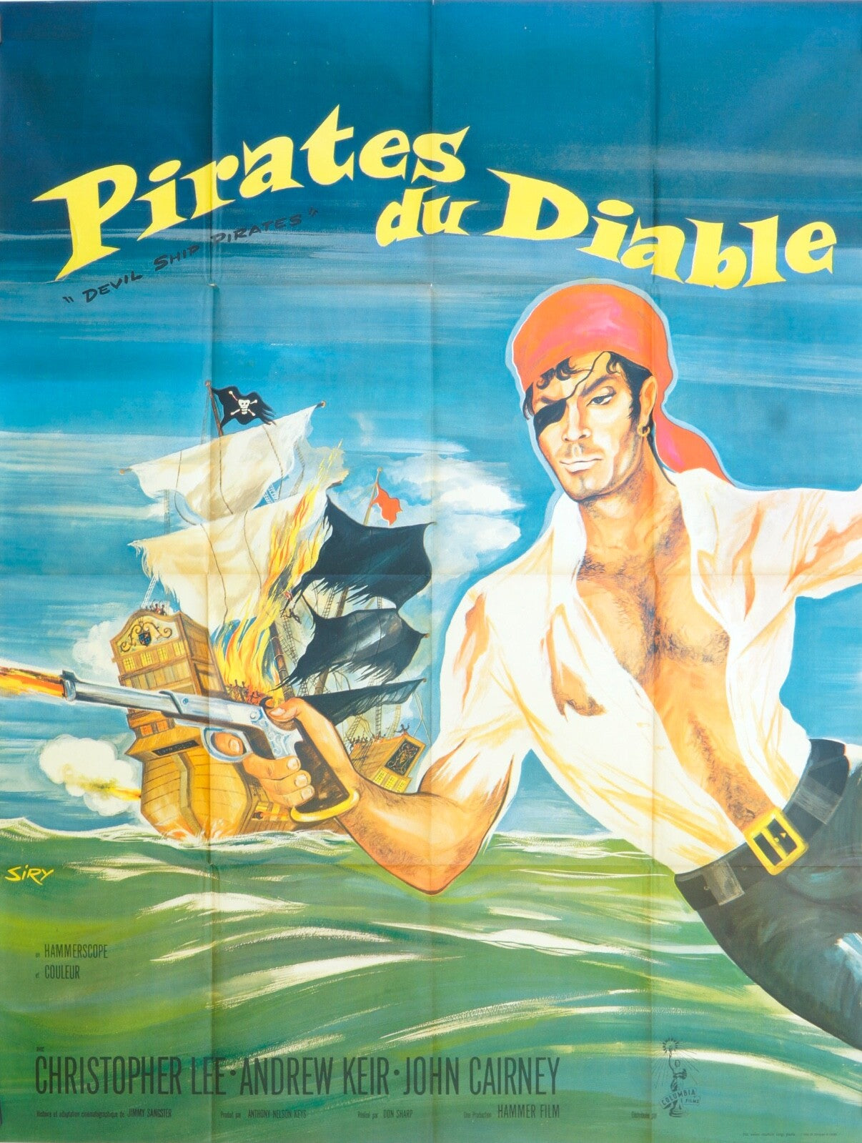 PIRATES DU DIABLE POSTER ORIGINAL 120x160 CHRISTOPHE LEE