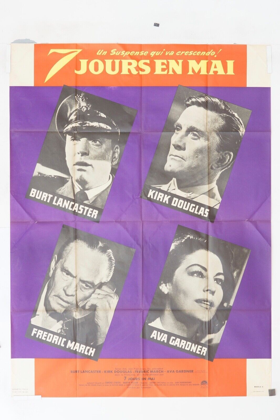 7 JOURS EN MAI MOVIE POSTER ORIGINAL 120x160 BURT LANCASTER