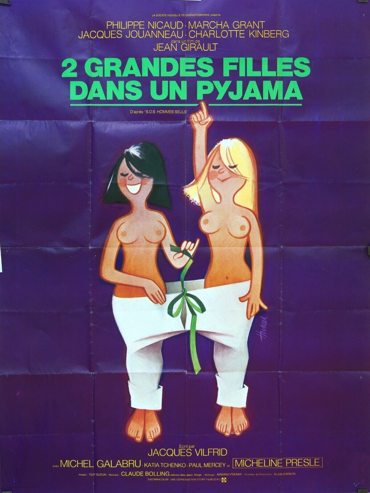 2 GRANDES FILLE DANS UN PYJAMA MOVIE POSTER ORIGINAL120x160 MICHEL GALABRU