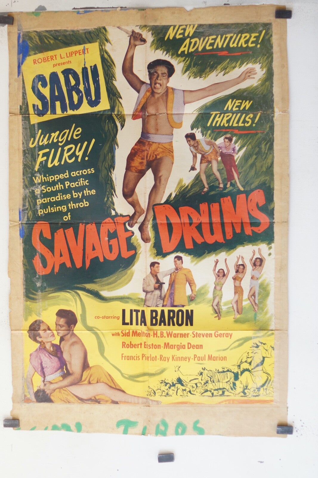 SAVAGE DRUMS (1951) 70x100 ORIGINAL MOVIE POSTER MARGIA DEAN- PAUL MARION