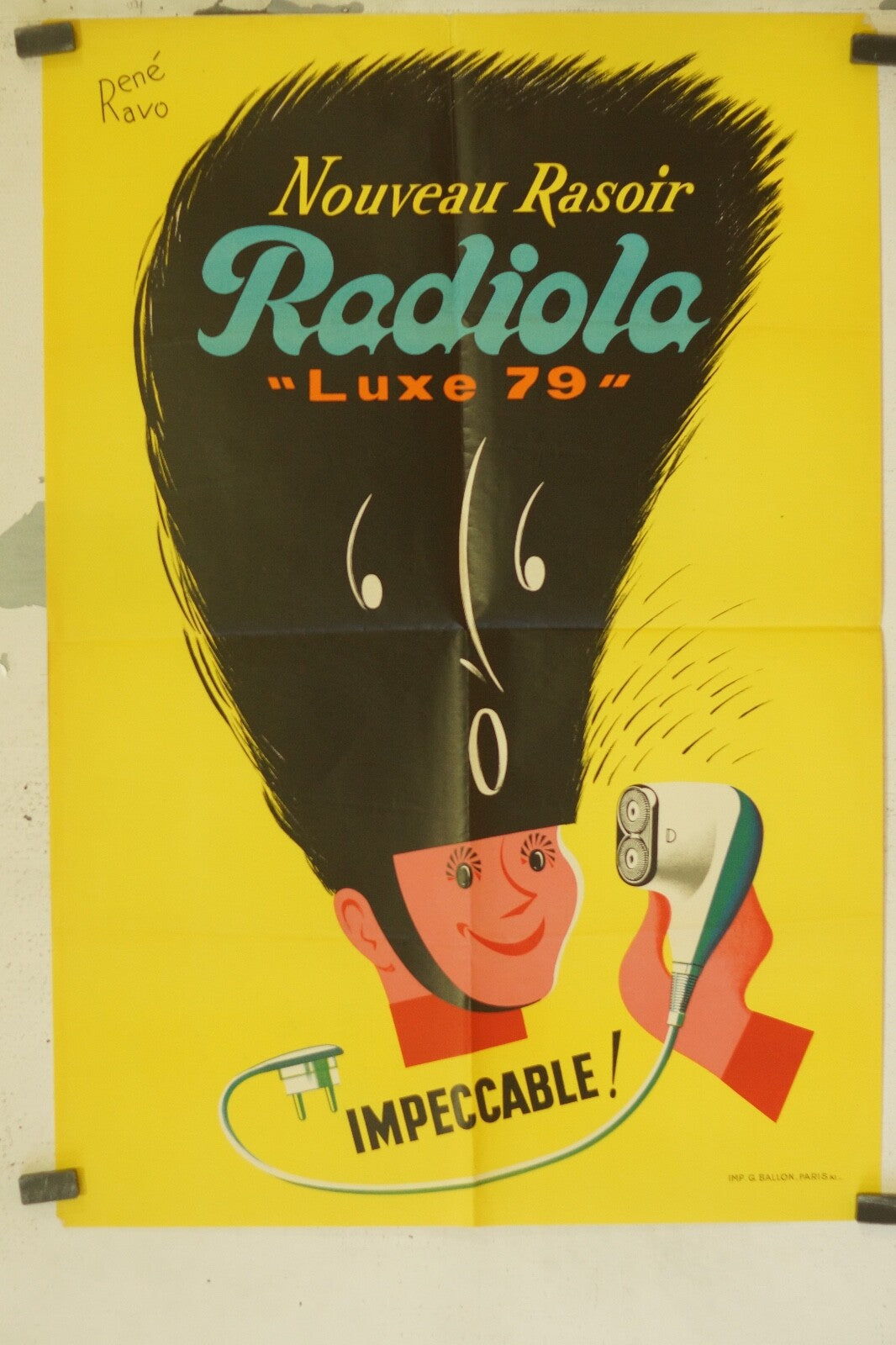 POSTER ORIGINAL VINTAGE “LE NOUVEAU RASOIR (40X60) RADIOLA, RENÉ RAVO