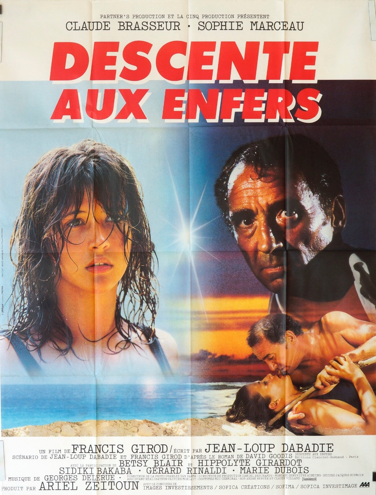 DESCENTE AUX ENFERS MOVIE POSTER ORIGINAL 120x160 CLAUDE BRASSEUR