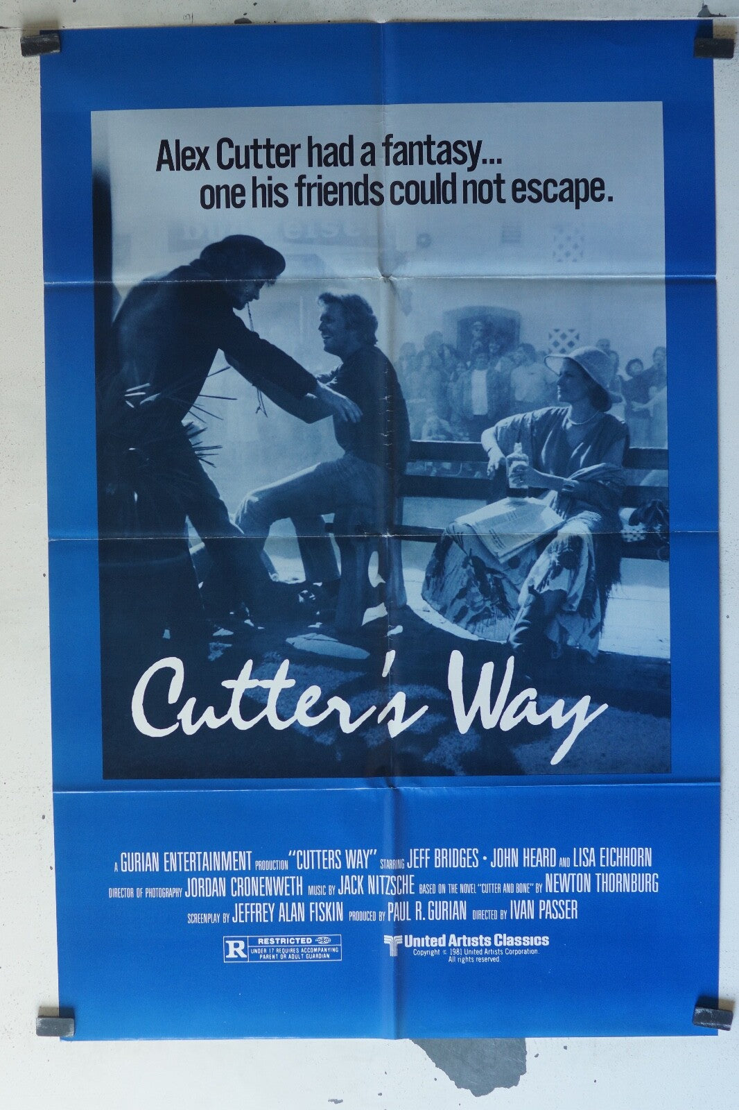 CUTTER’S WAY MOVIE POSTER ORIGINAL 68x100 John Heard , Lisa Eichhorn