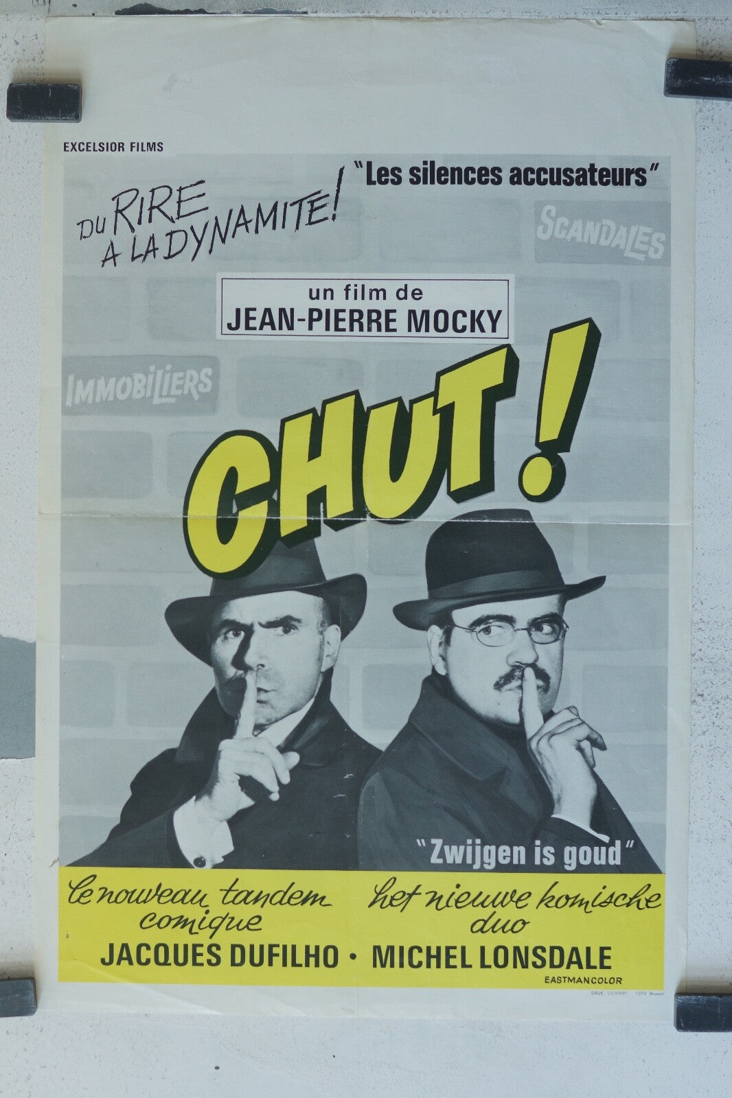 CHUT (BELGE), 1972 POSTER ORIGINAL 35X 54 JEAN-PIERRE MOCKY, JACQUES DUFILHO