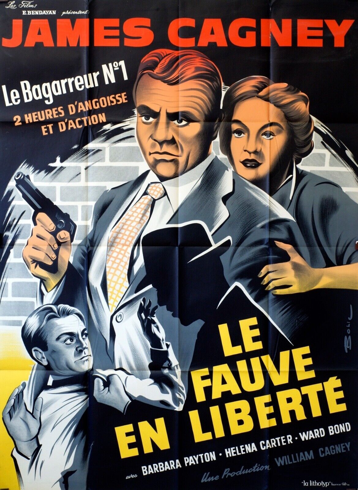LE FAUVE EN LIBERTÉ MOVIE POSTER ORIGINAL 120x160 JAMES CAGNEY